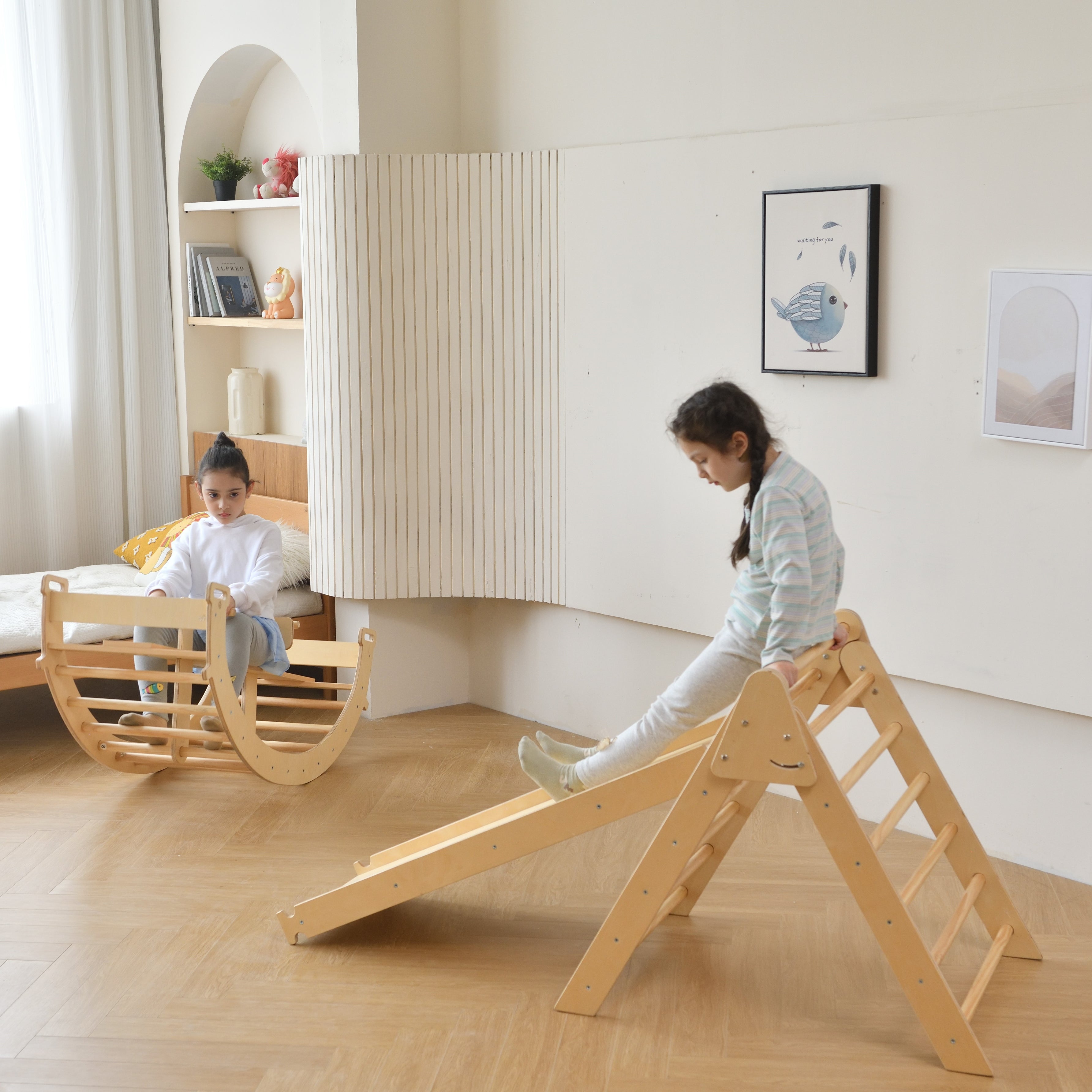 Bazel - Pikler 6-in-1 Climber with Rocker Arch and Slide Set Indoor Avenlur.com