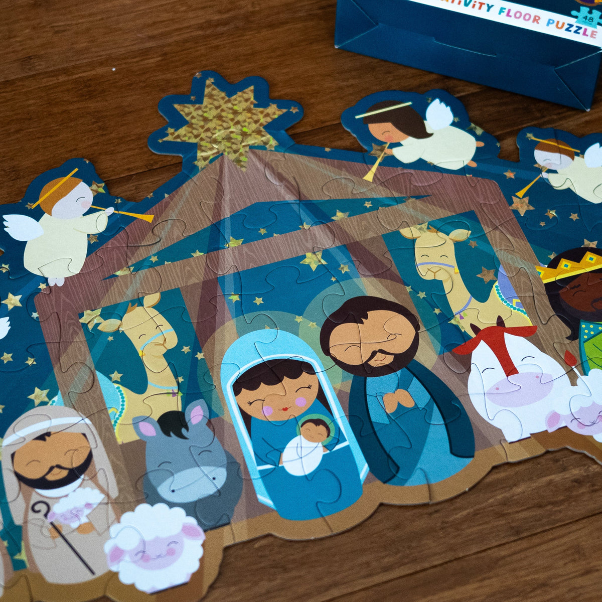 Christmas Nativity Shaped Floor Puzzle with Sparkle Accents