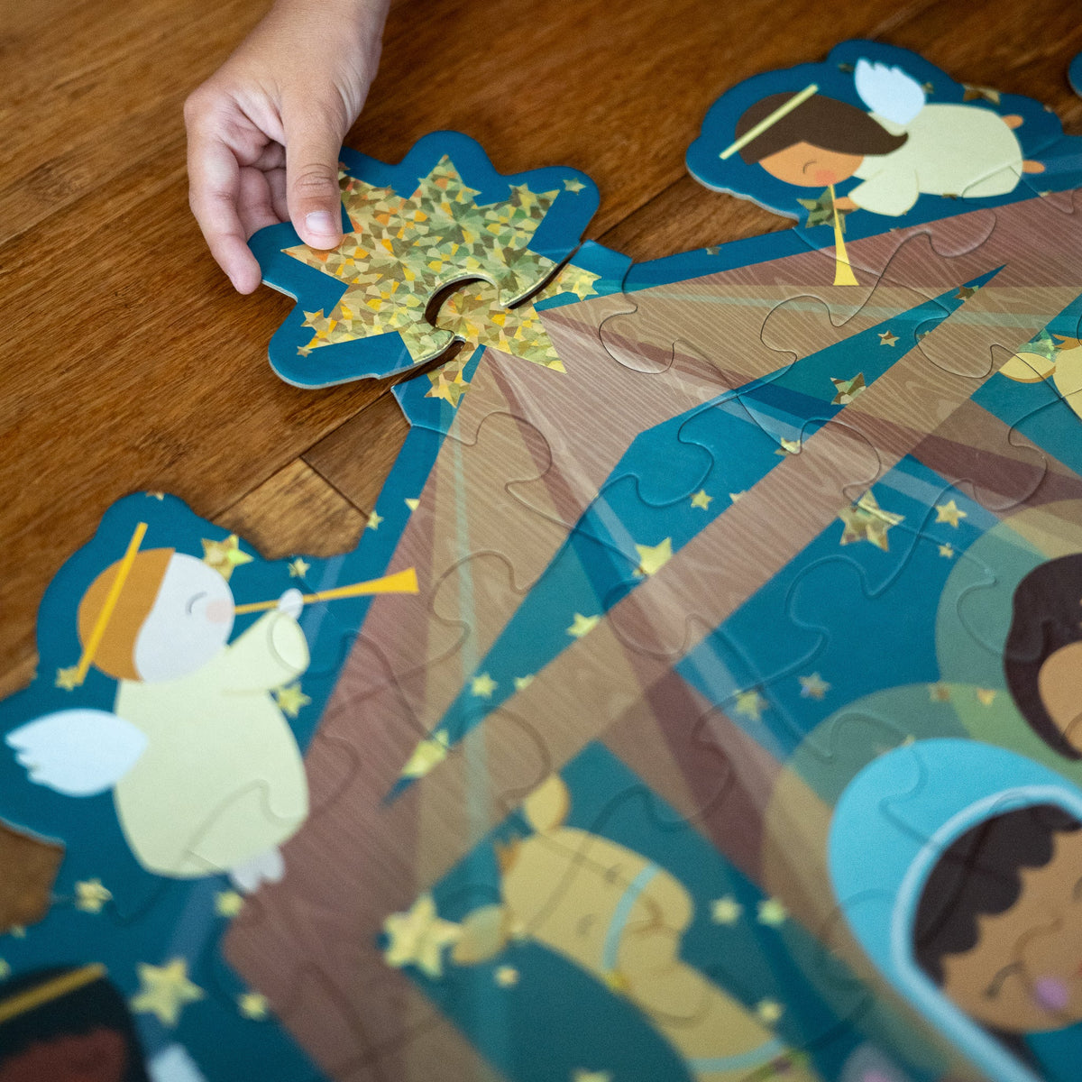 Christmas Nativity Shaped Floor Puzzle with Sparkle Accents