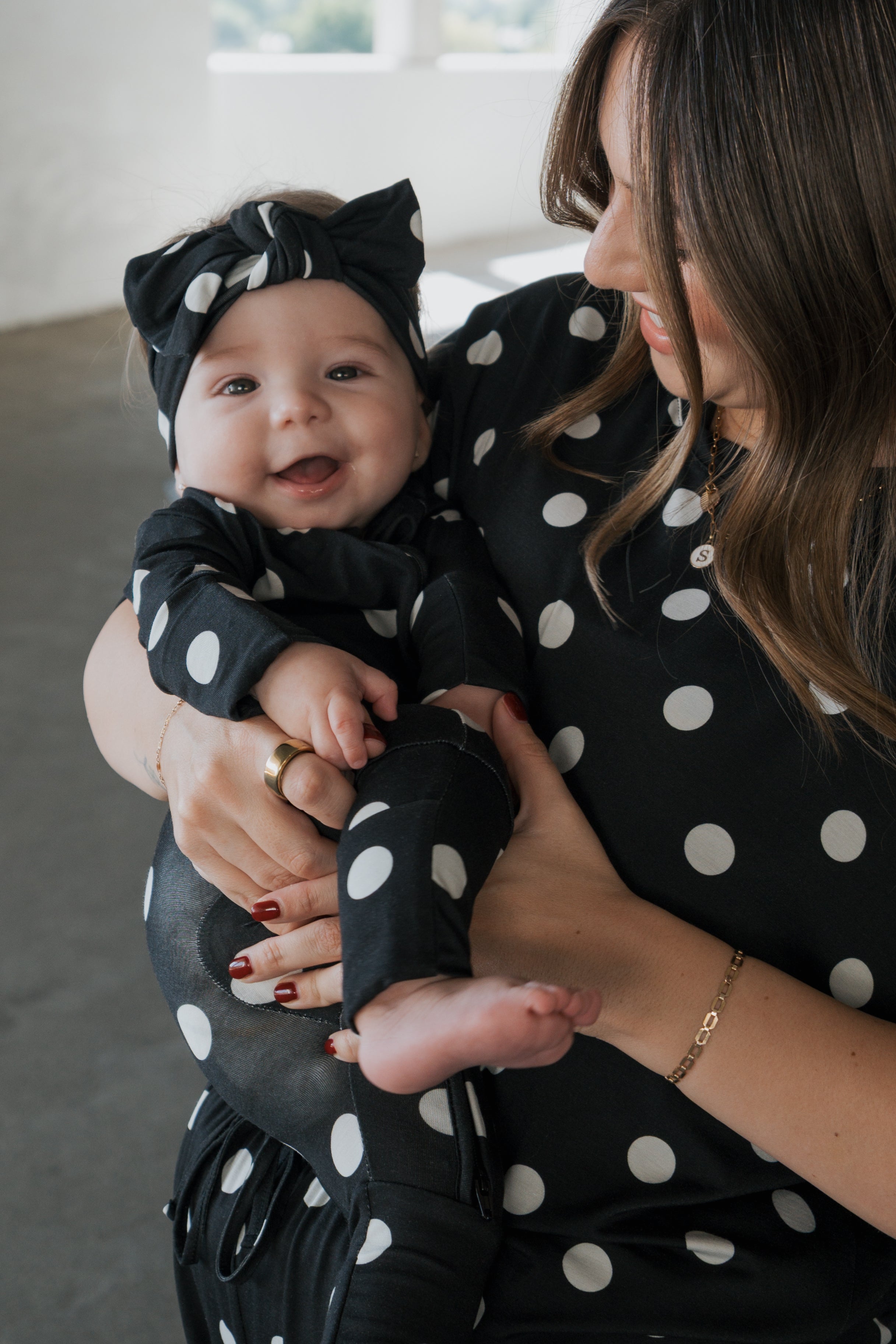 Bamboo Zip Pajamas | B&W Polka Dot