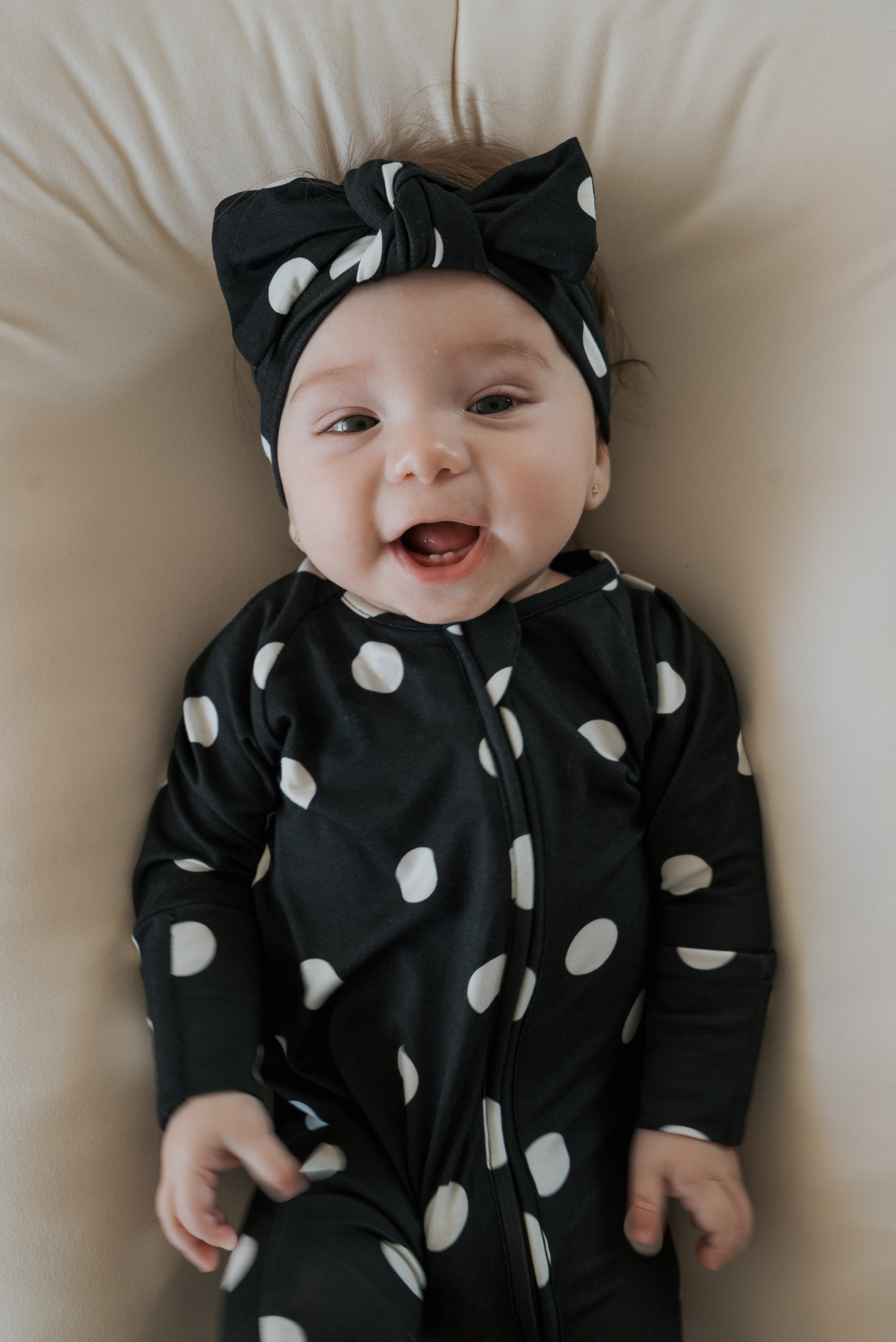 Bamboo Zip Pajamas | B&W Polka Dot