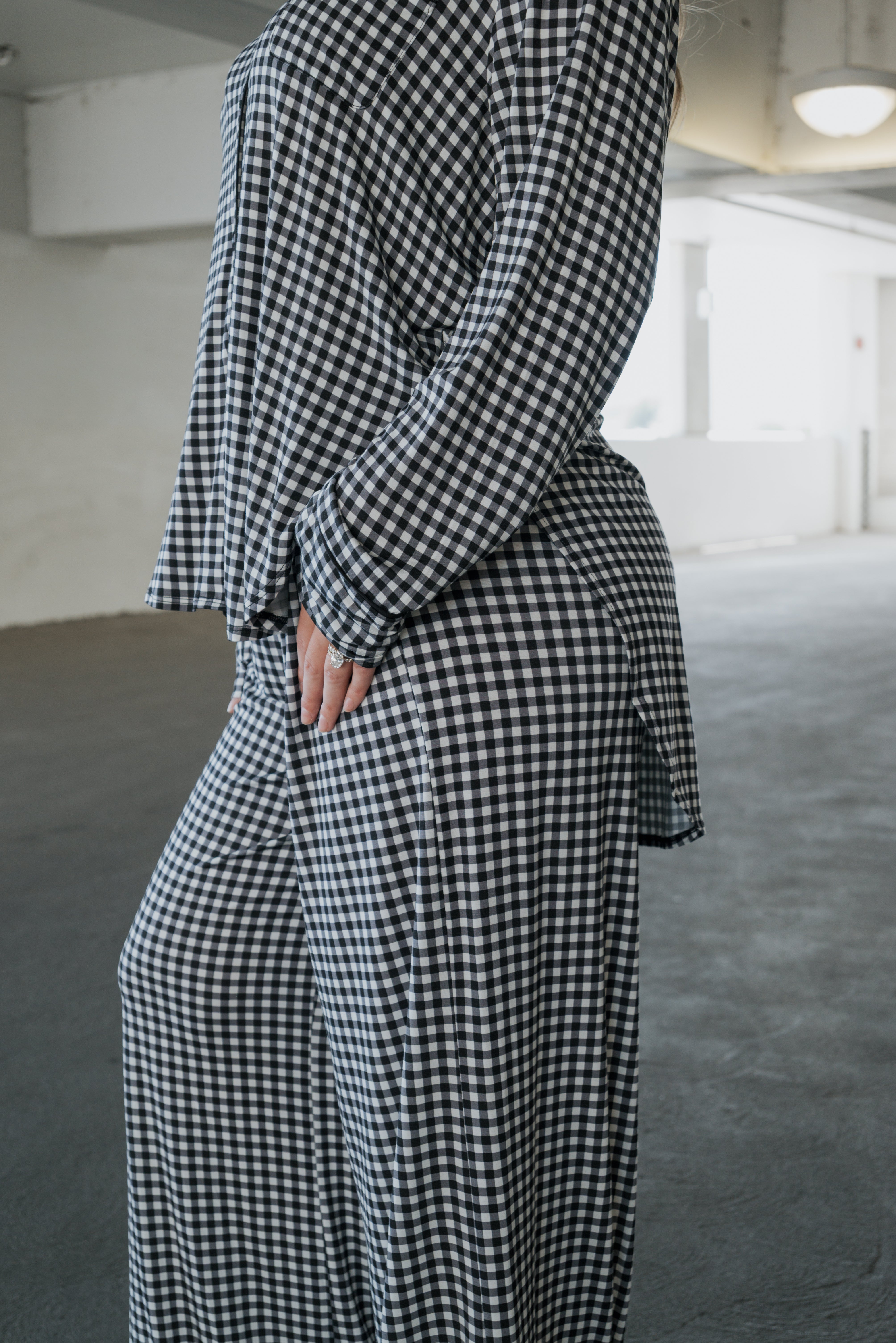 Women's Bamboo Button Up Lounge Set | Black Gingham