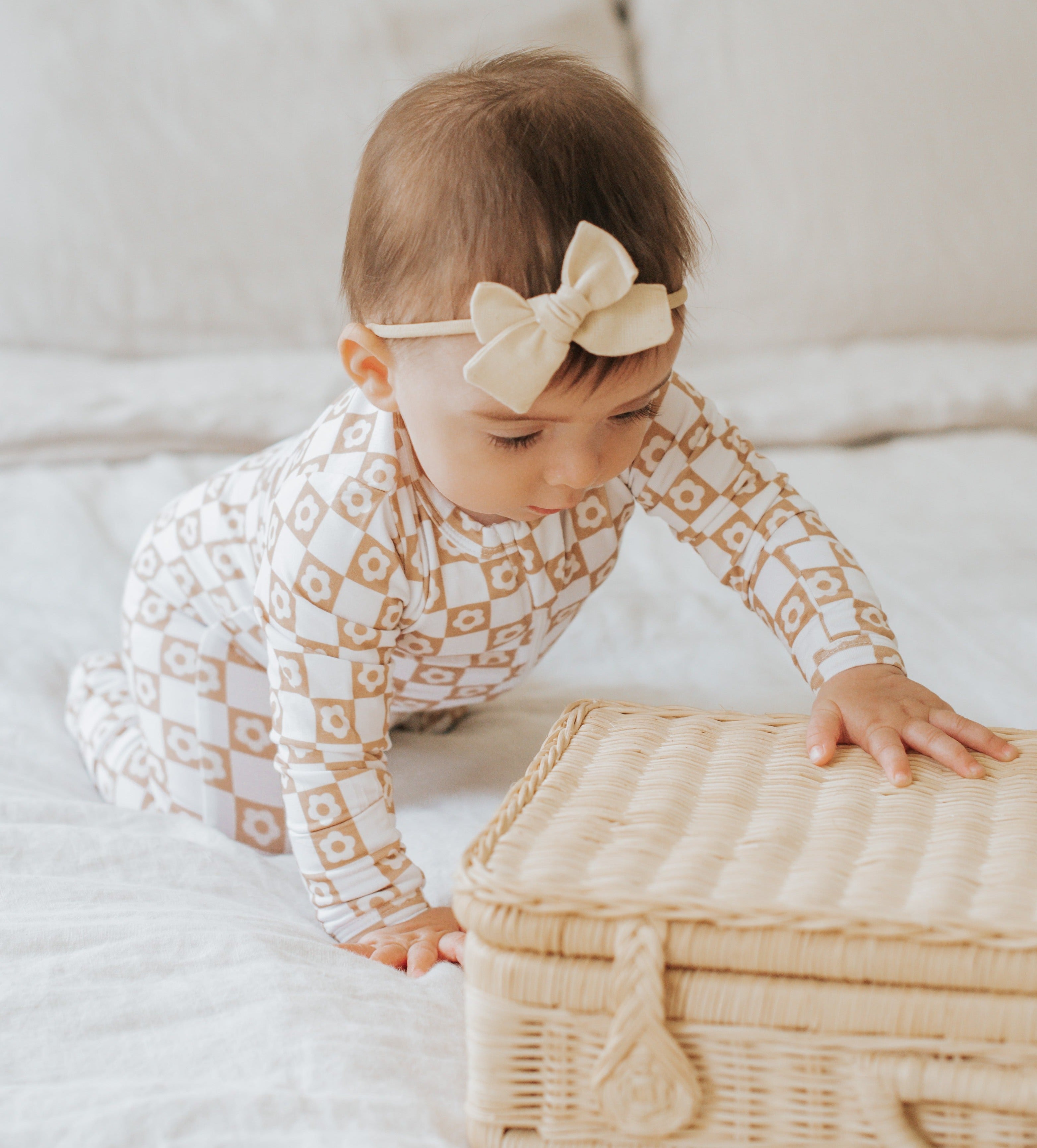 Bamboo Zip Baby Pajamas - Checkered Daisies Pajamas Consciously Baby