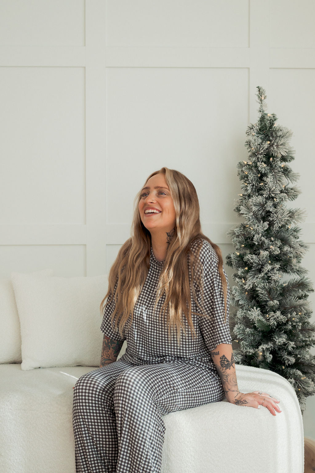 Women's Boxy Tee Lounge Set | Green Gingham