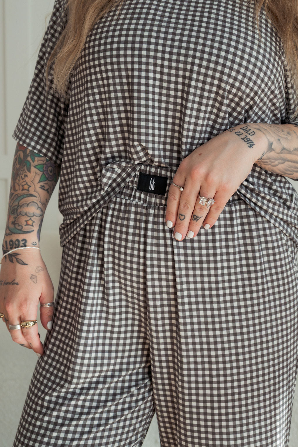 Women's Boxy Tee Lounge Set | Green Gingham