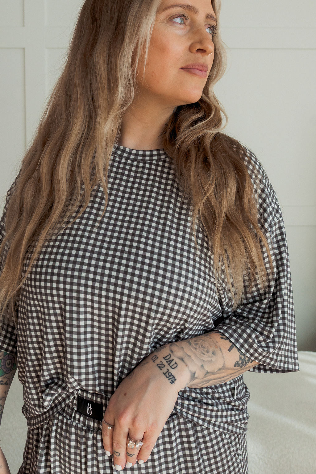 Women's Boxy Tee Lounge Set | Green Gingham