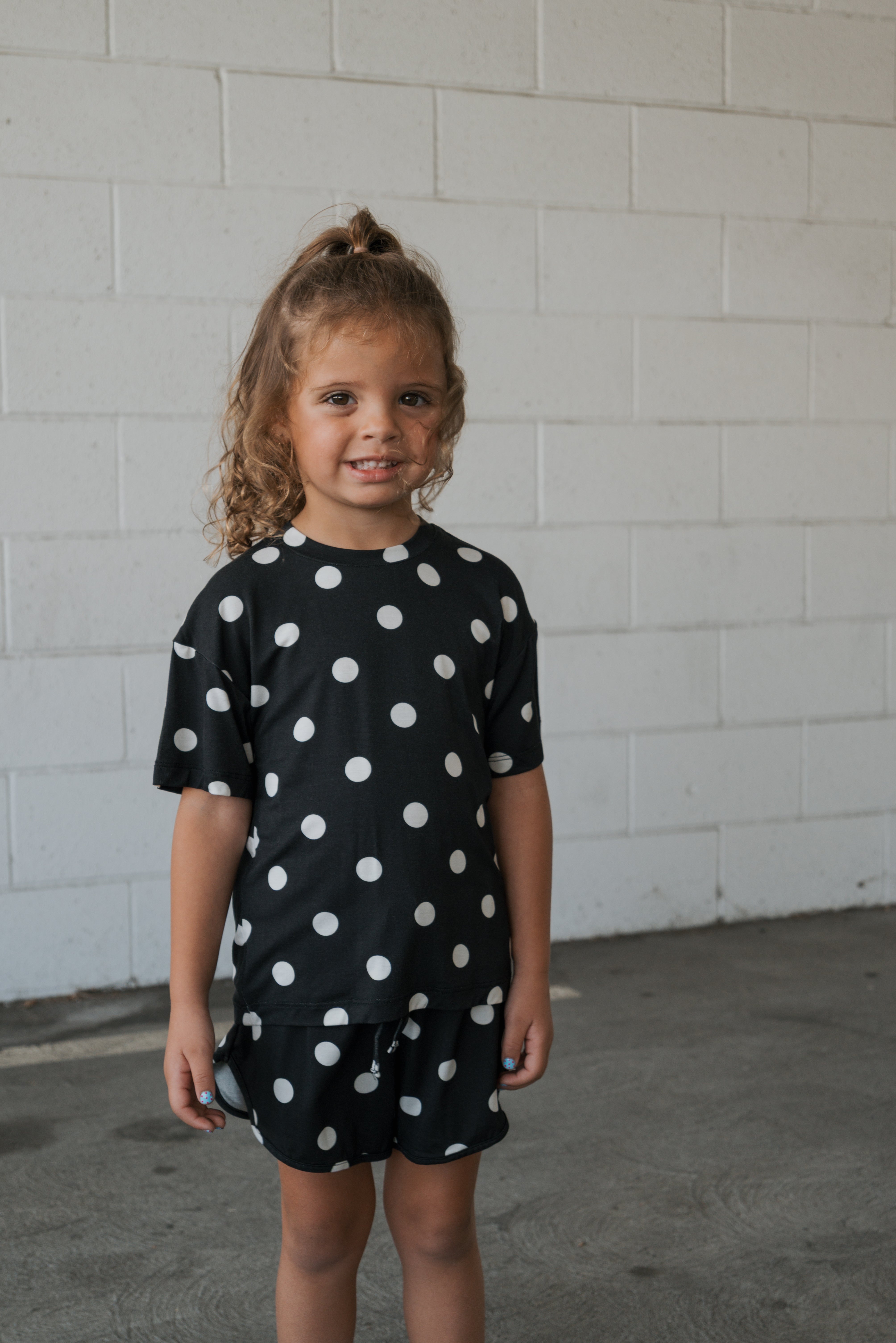 Girl's Bamboo Short Set | B&W Polka Dot