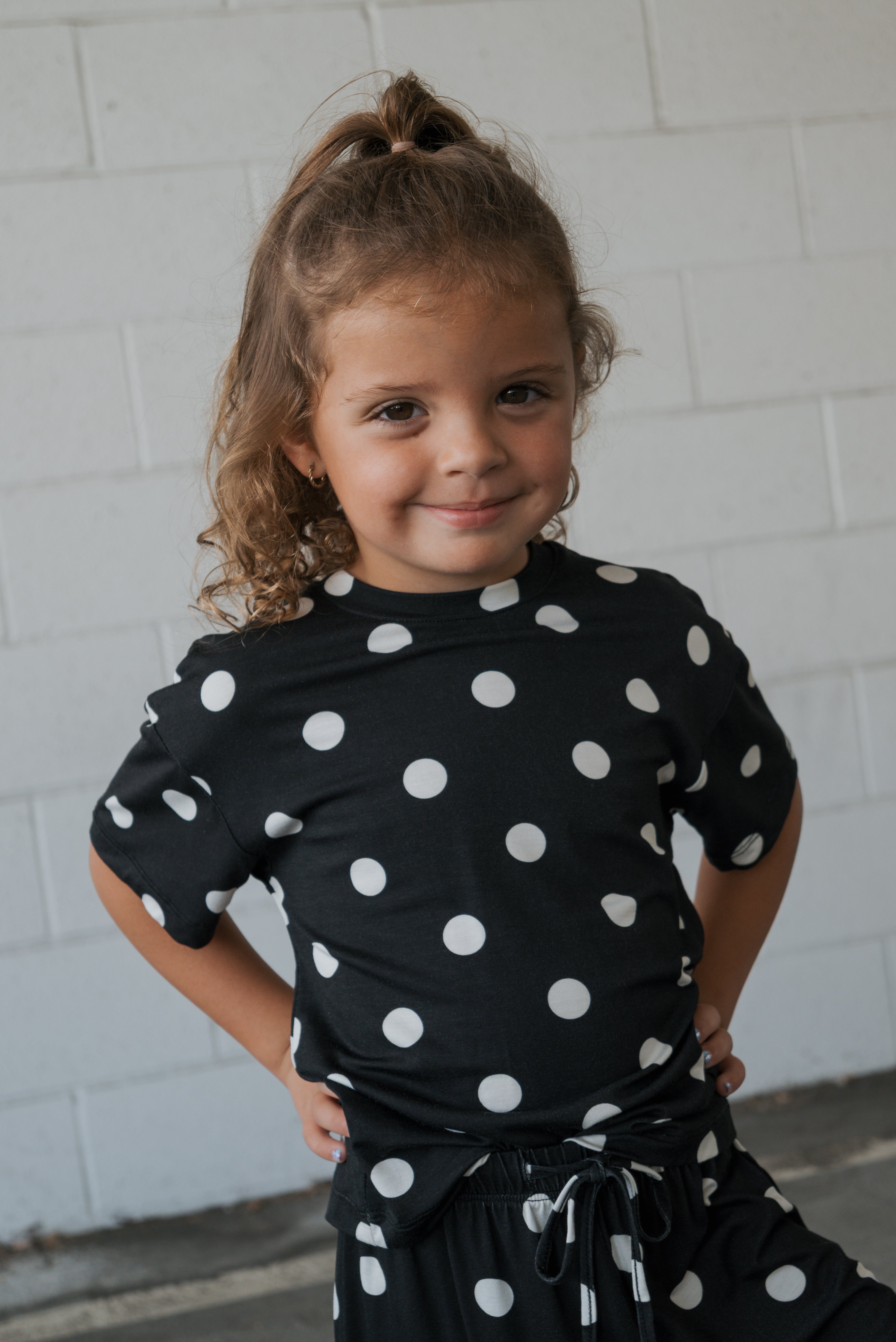 Girl's Bamboo Short Set | B&W Polka Dot