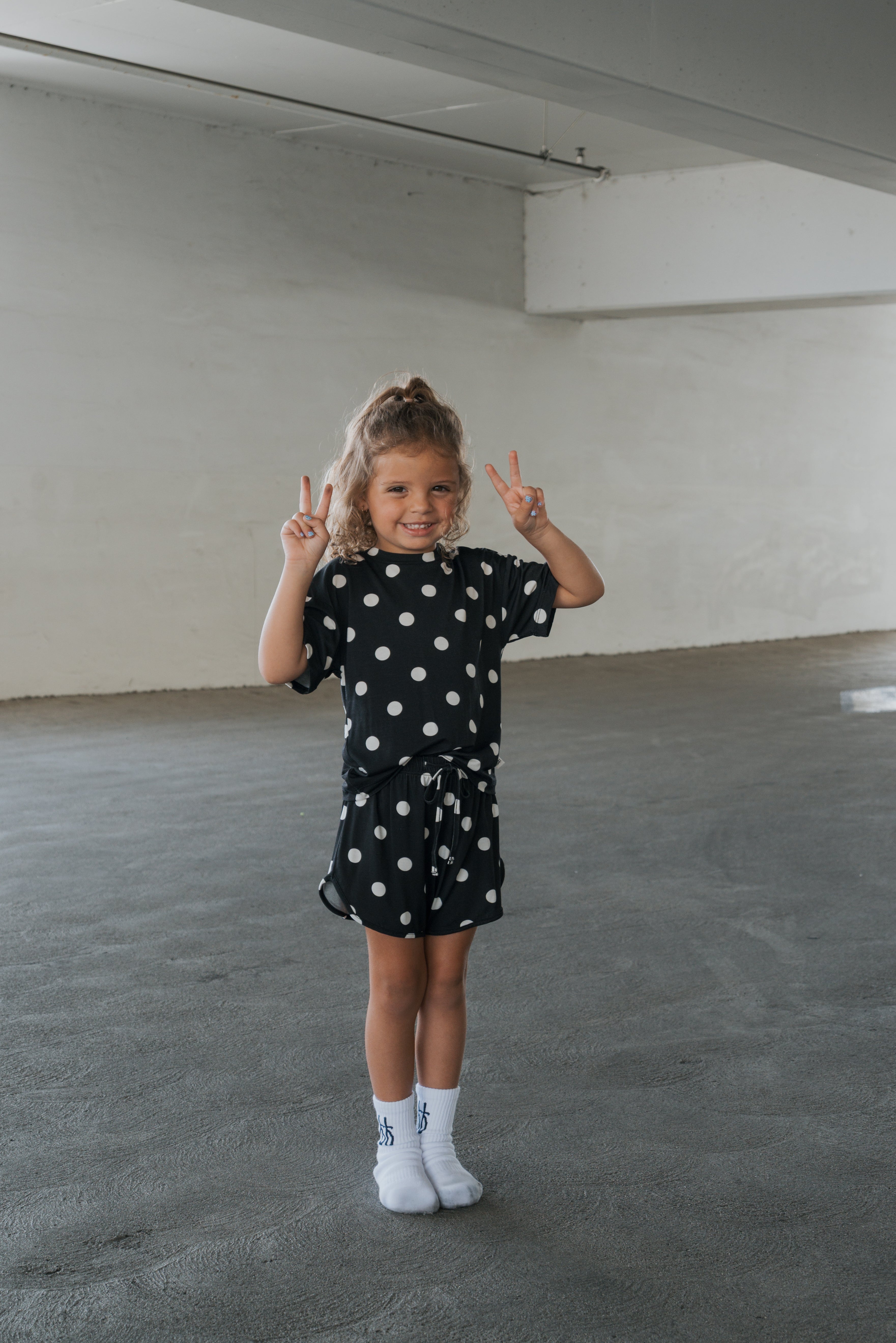 Girl's Bamboo Short Set | B&W Polka Dot