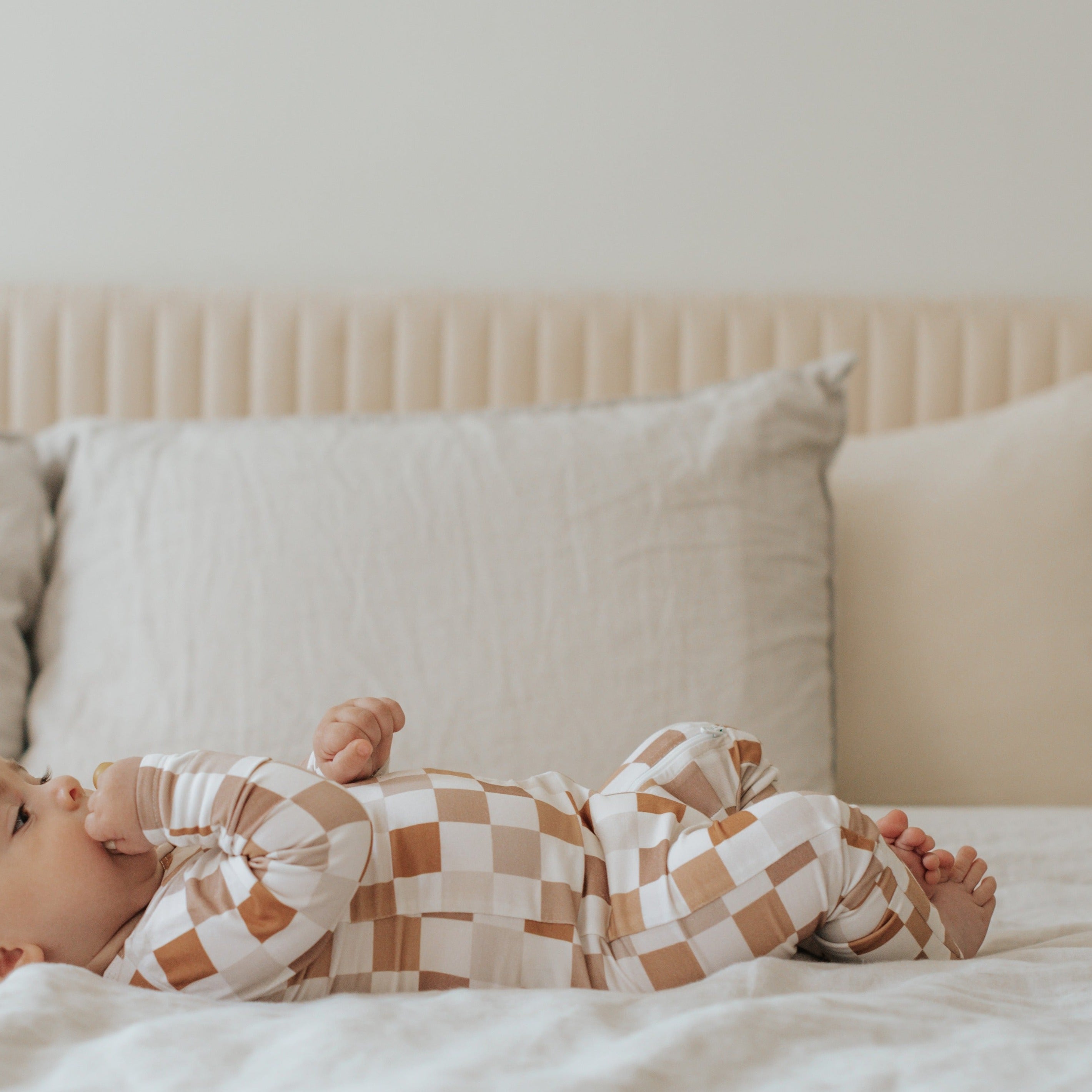 Bamboo Zip Baby Pajamas - Checkered Pajamas Consciously Baby