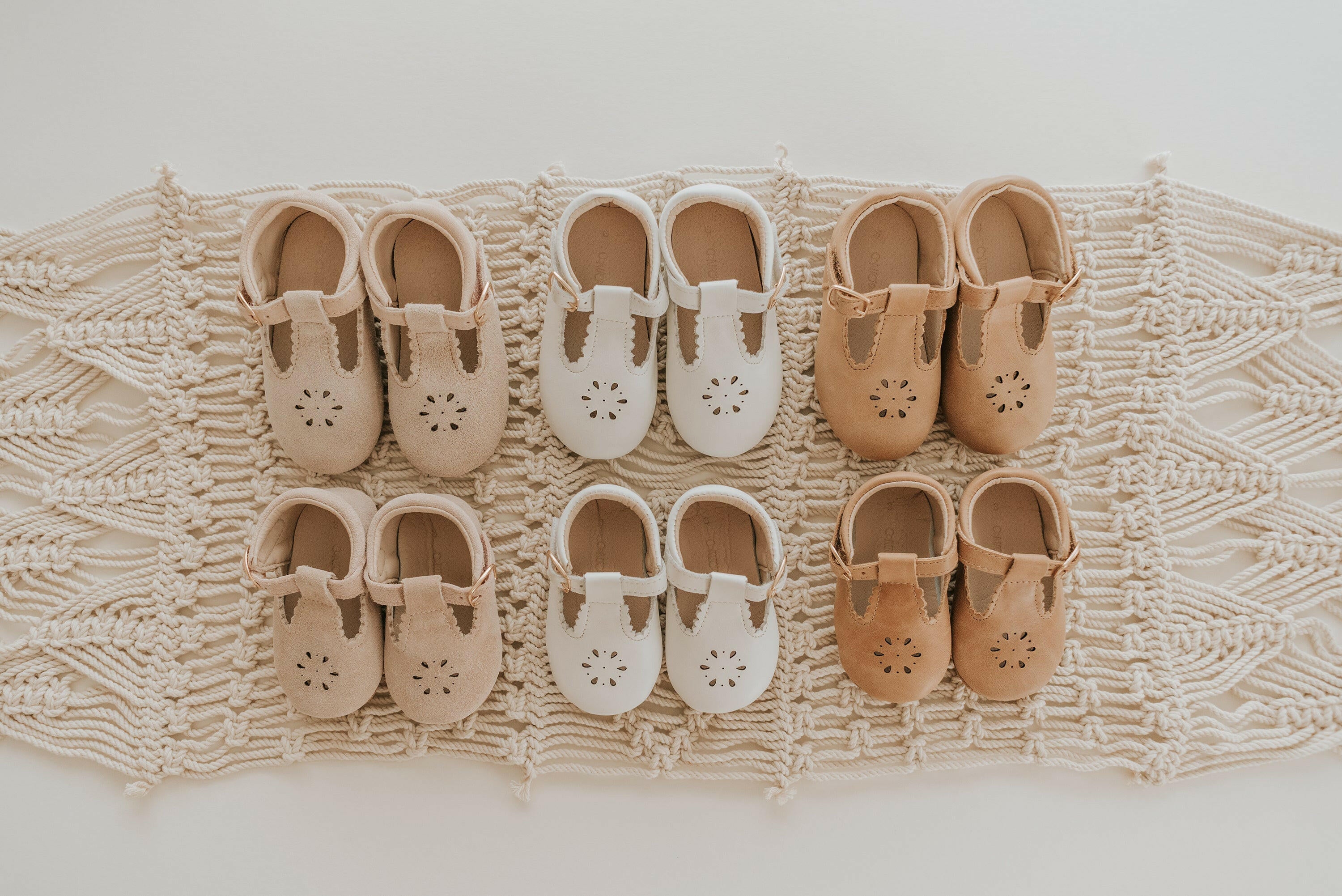 Leather Petal T-Bar | Color 'Cotton White' | Hard Sole Consciously Baby
