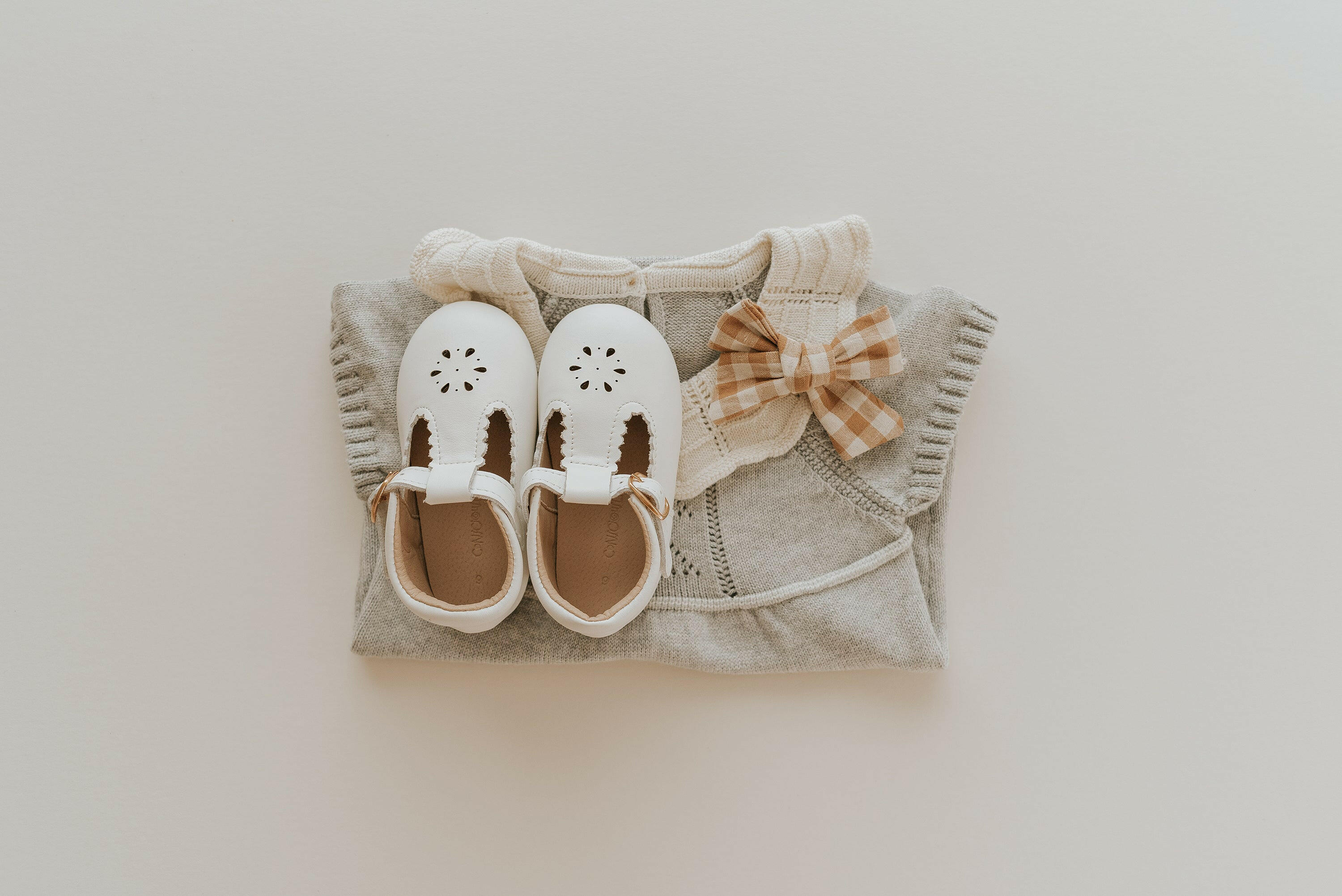 Leather Petal T-Bar | Color 'Cotton White' | Hard Sole  Consciously Baby