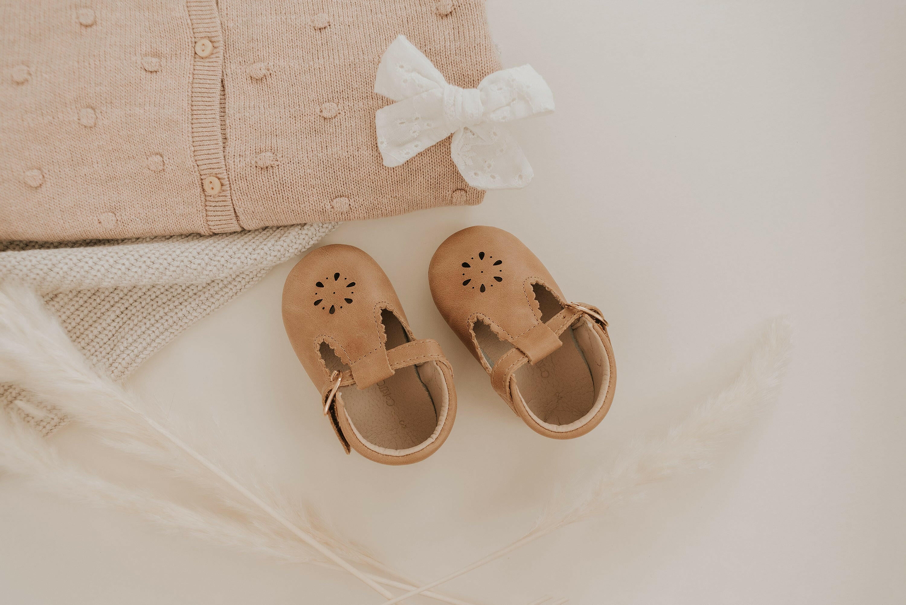 Leather Petal T-Bar | Color 'Aged Camel' | Hard Sole Consciously Baby