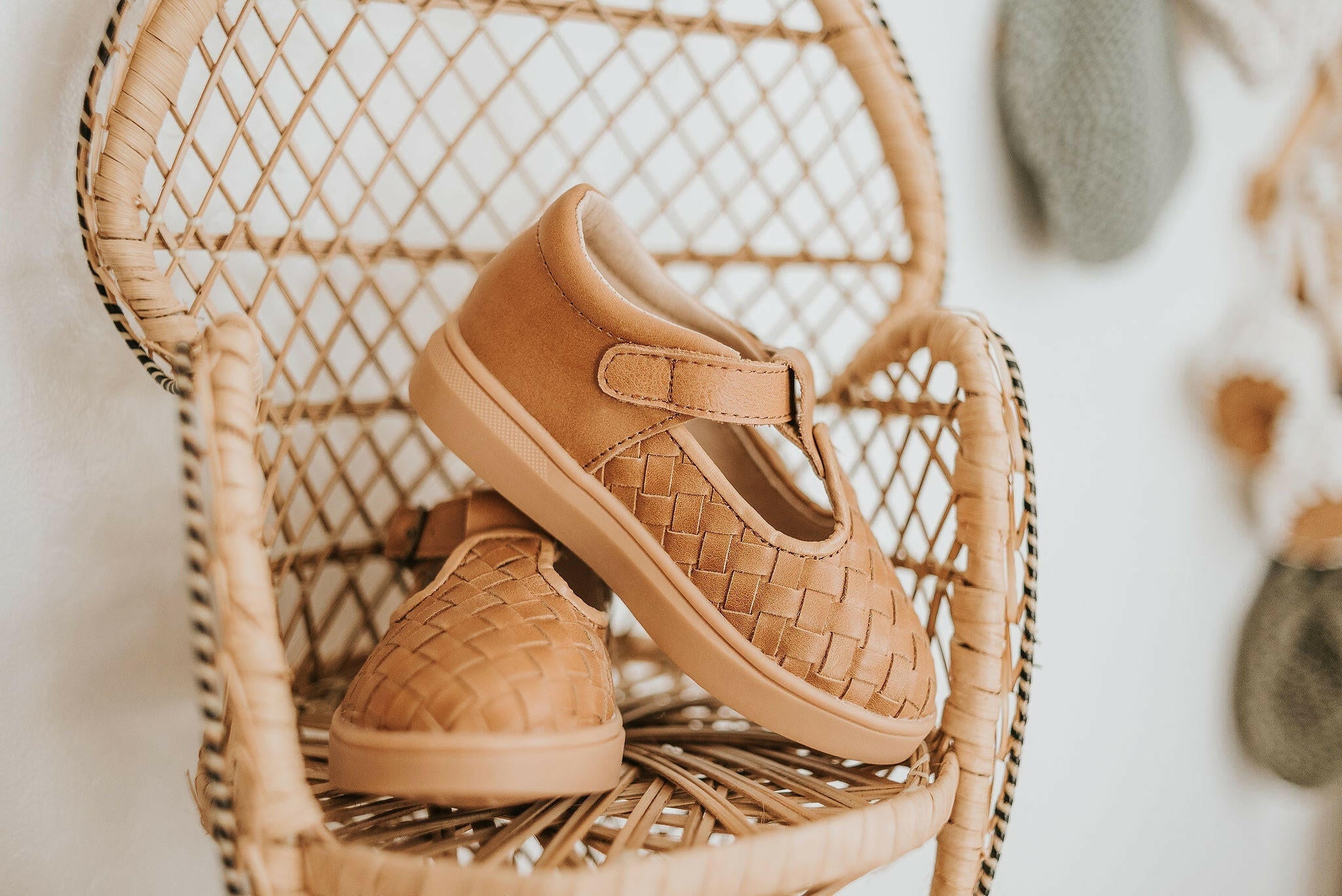 Leather Woven T-Bar | Color 'Walnut' | Hard Sole  Consciously Baby