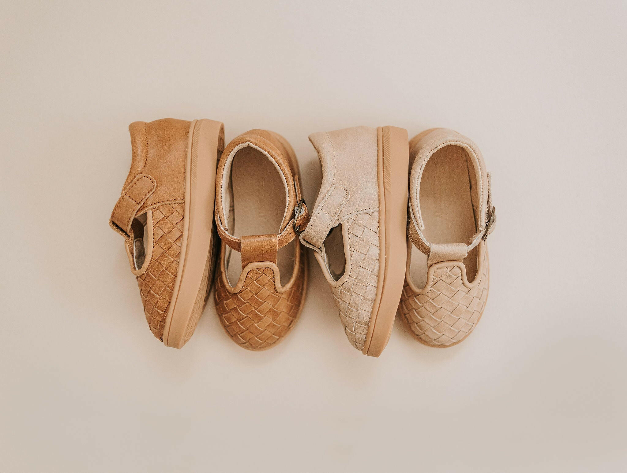 Leather Woven T-Bar | Color 'Stone' | Hard Sole Consciously Baby