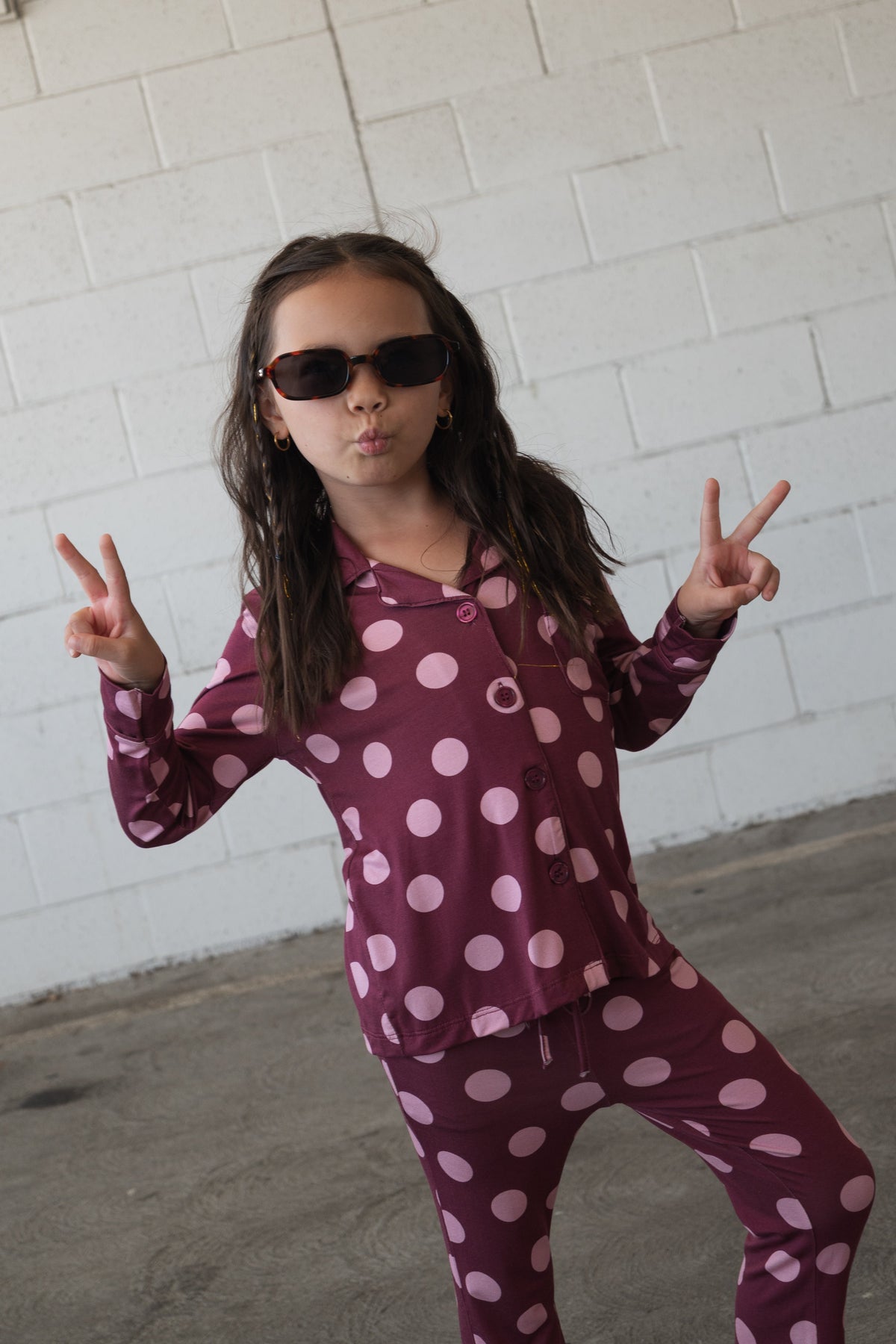 Girl's Bamboo Button Up Lounge Set | Heather Rose Dot