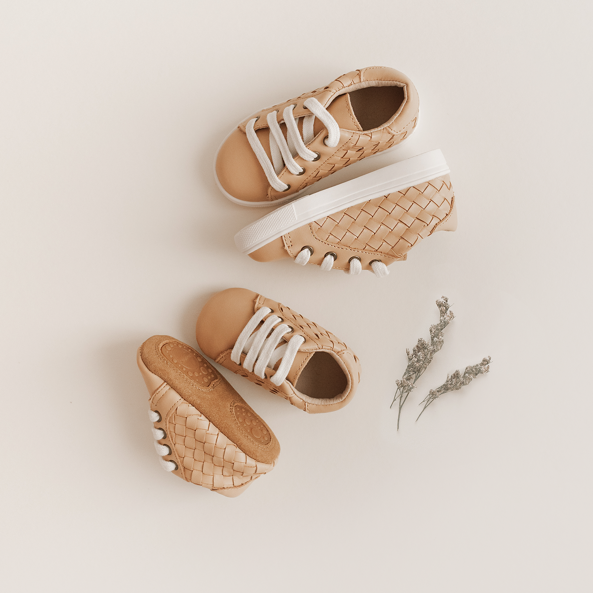 Leather Woven Sneaker | Color 'Honey' | Soft Sole  Consciously Baby