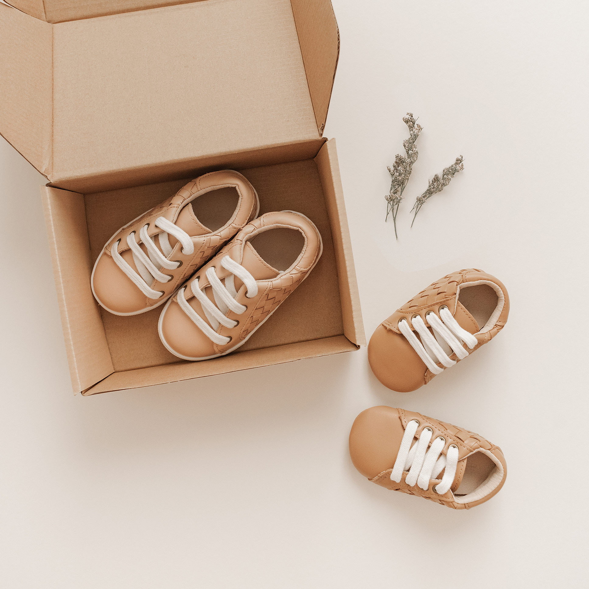 Leather Woven Sneaker | Color 'Honey' | Soft Sole  Consciously Baby