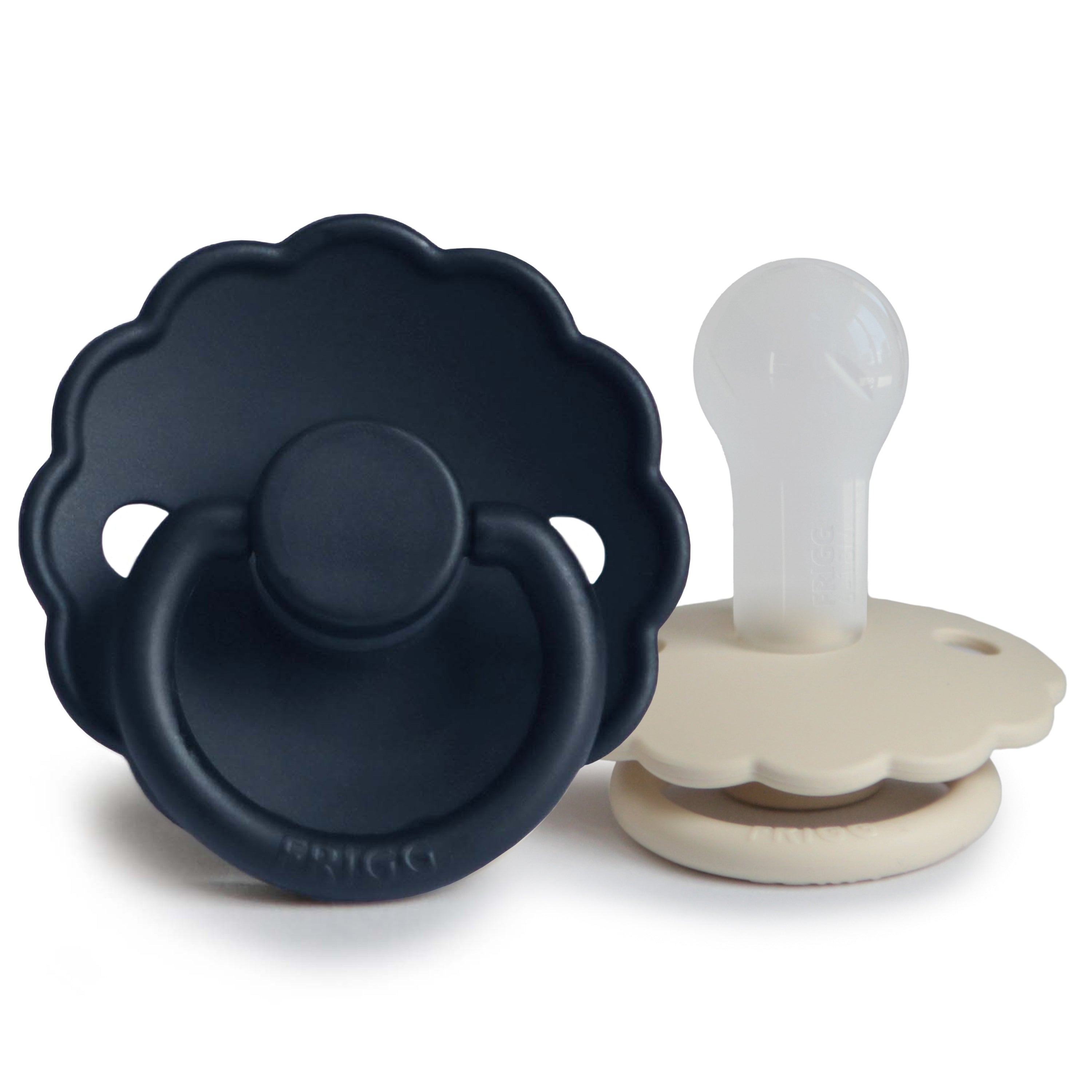 FRIGG Daisy Silicone Pacifier 2-Pack FRIGG PACIFIERS Mushie Dark Navy/Sandstone 6-18 months