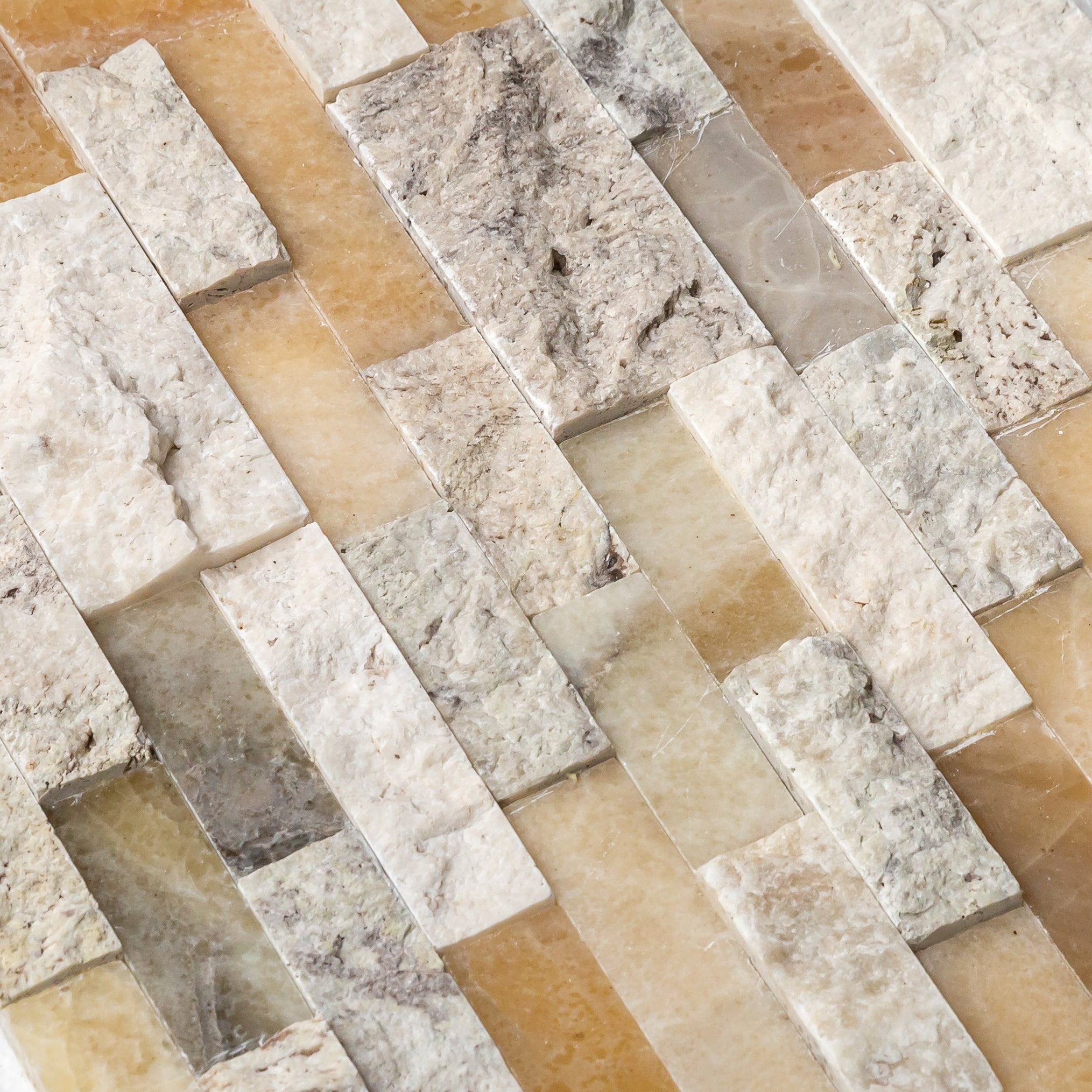 DaVinci 3D Onyx Travertine Ledger 3D Panel 6"x24" Honed and Split-face mixed Natural Wall Tile - Belair Collection