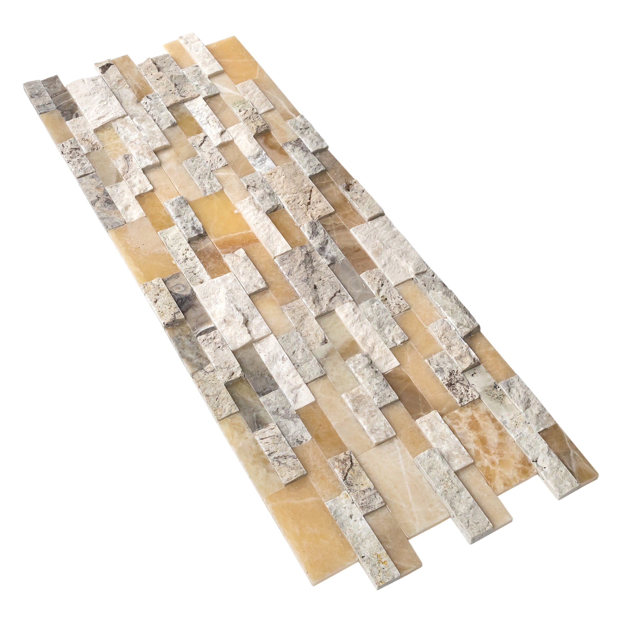 DaVinci 3D Onyx Travertine Ledger 3D Panel 6"x24" Honed and Split-face mixed Natural Wall Tile - Belair Collection