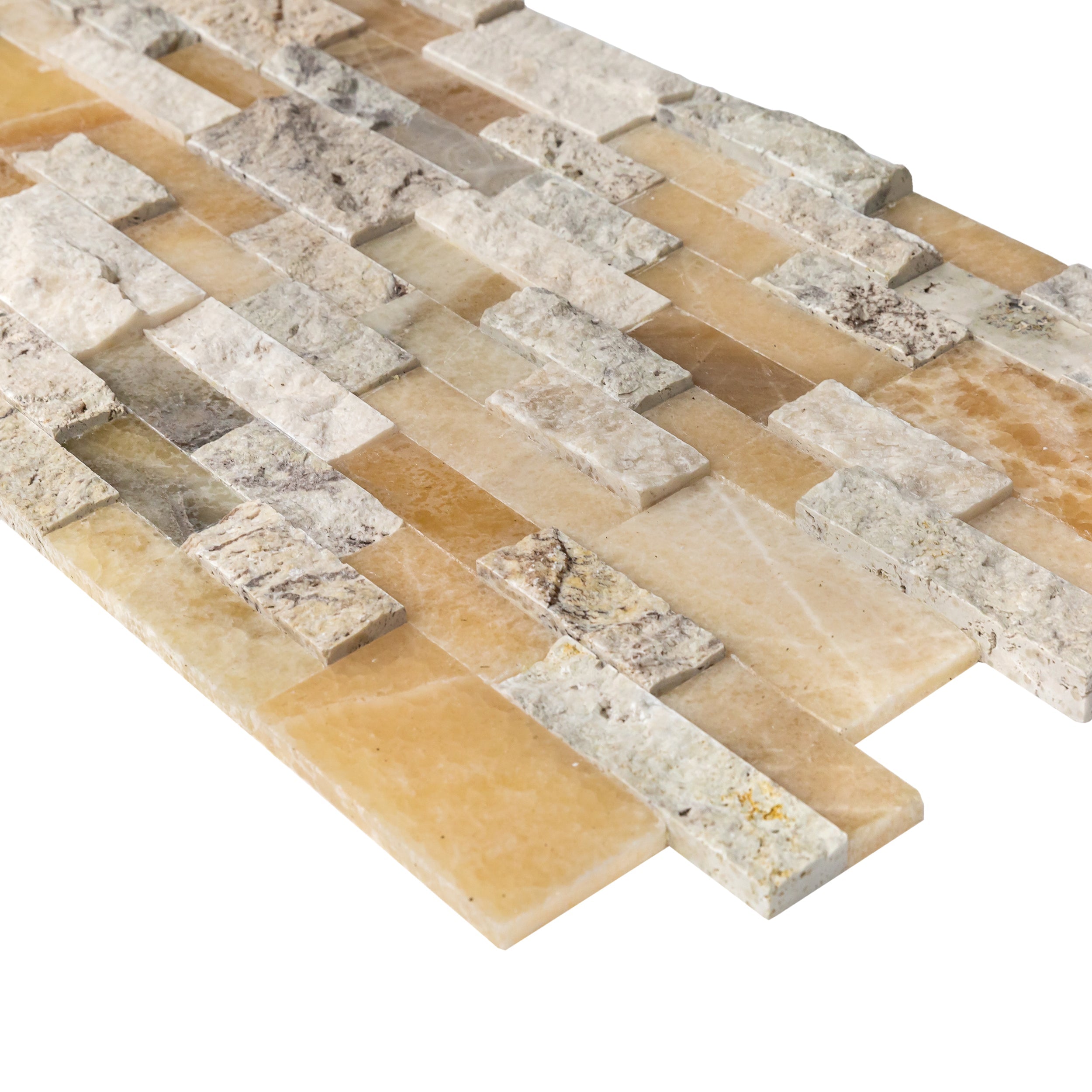 DaVinci 3D Onyx Travertine Ledger 3D Panel 6"x24" Honed and Split-face mixed Natural Wall Tile - Belair Collection
