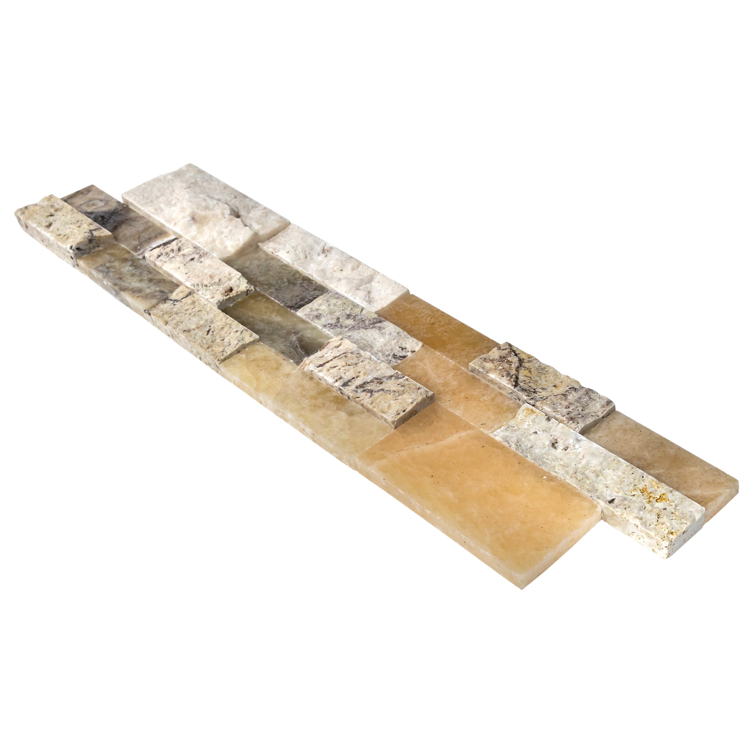 DaVinci 3D Onyx Travertine Ledger 3D Panel 6"x24" Honed and Split-face mixed Natural Wall Tile - Belair Collection