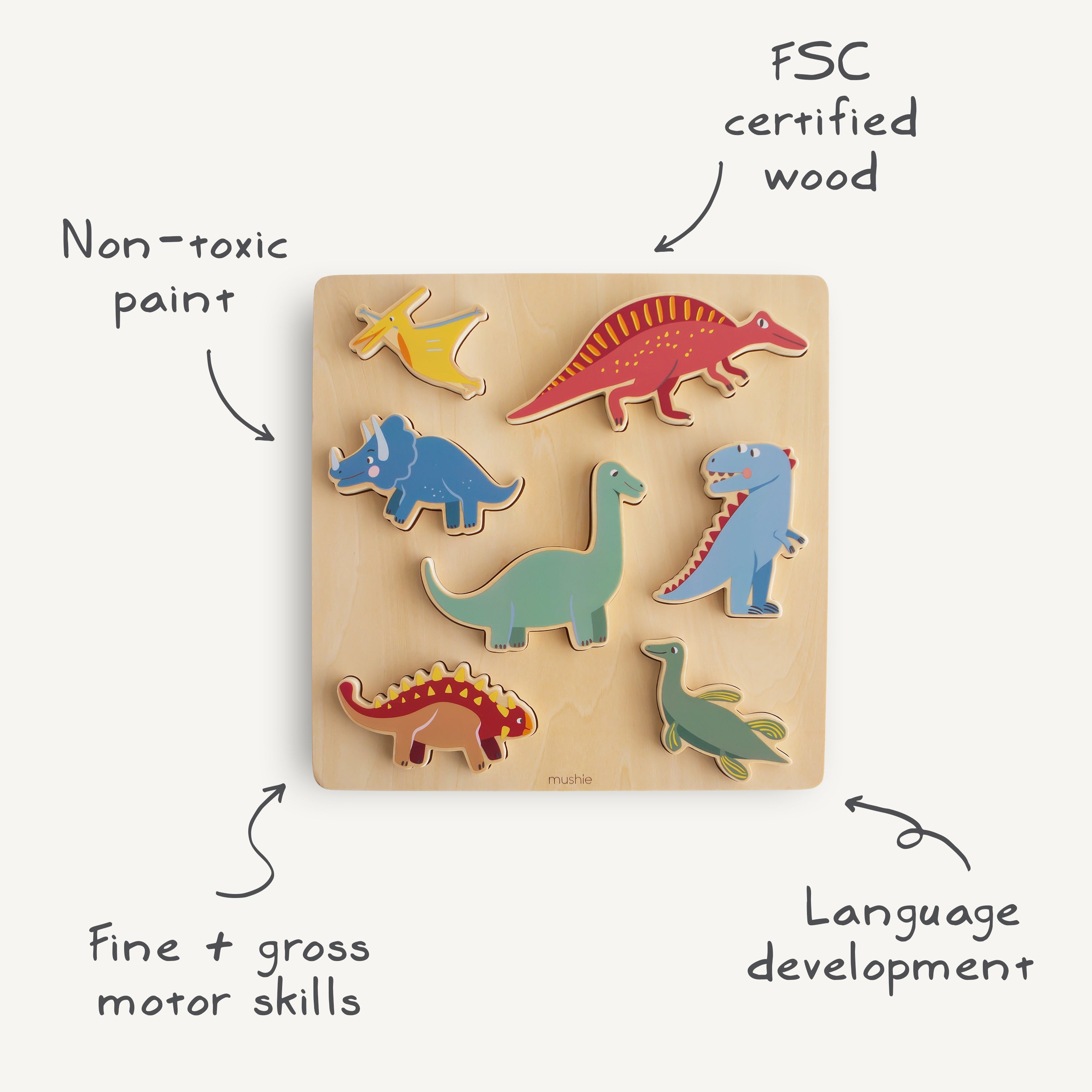 Wooden Dino Puzzle Wooden Puzzle Mushie