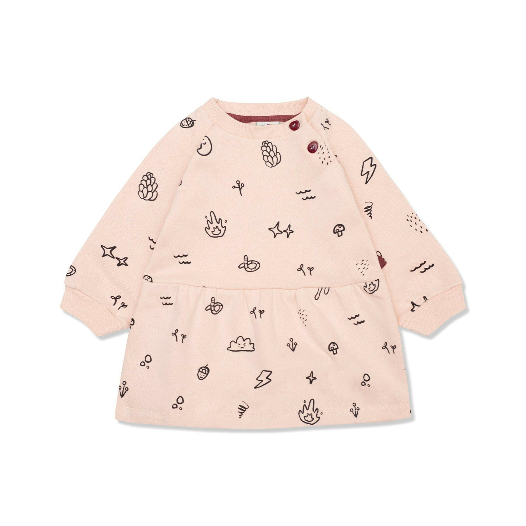 Doodles Print Baby Dress Dress Mon Coeur SOFT PINK/Black 3/6M