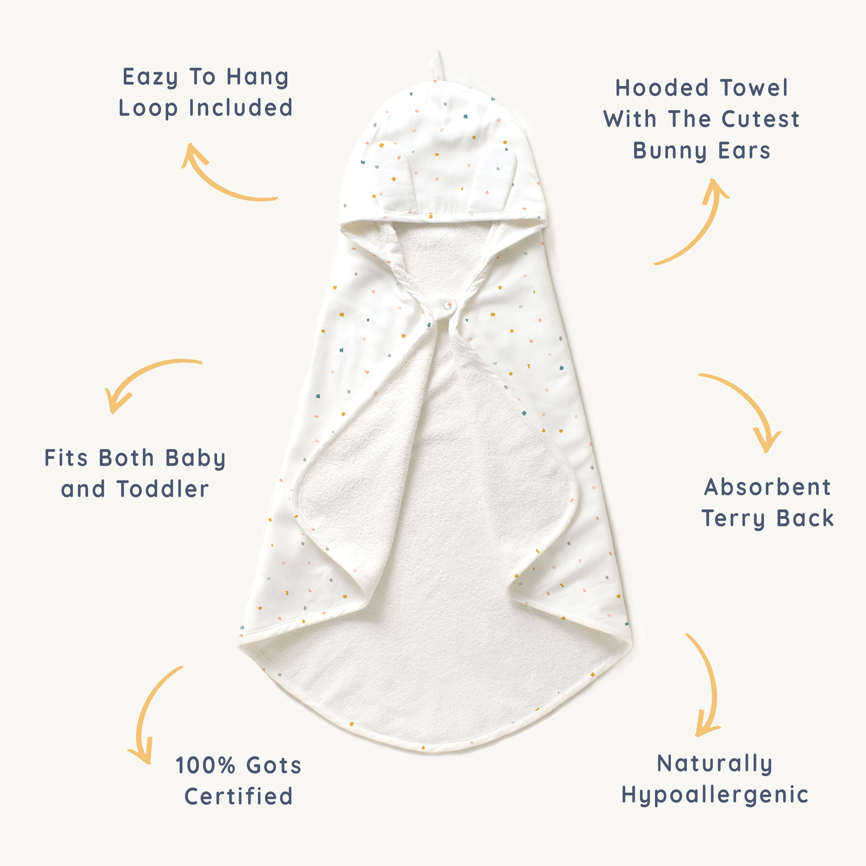 Organic Baby Towel - Dotty Hooded Towel Makemake Organics