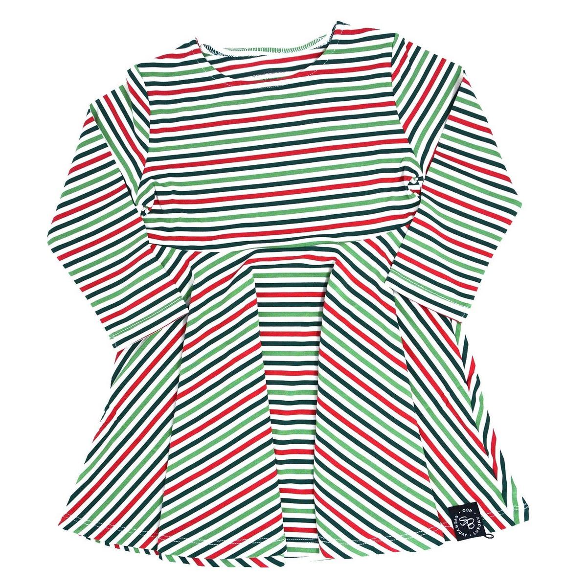 Swirly Girl Dress - Christmas Stripes