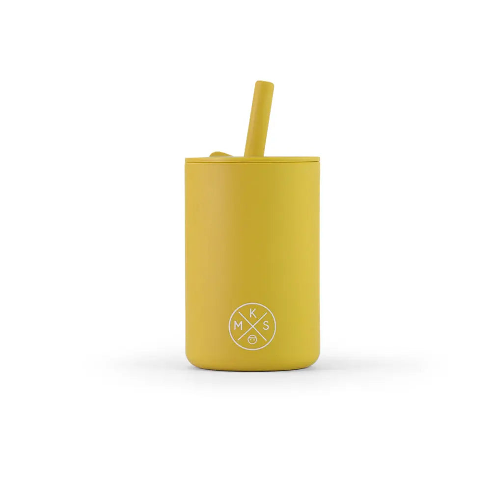 Drinking cup with straw - Mustard