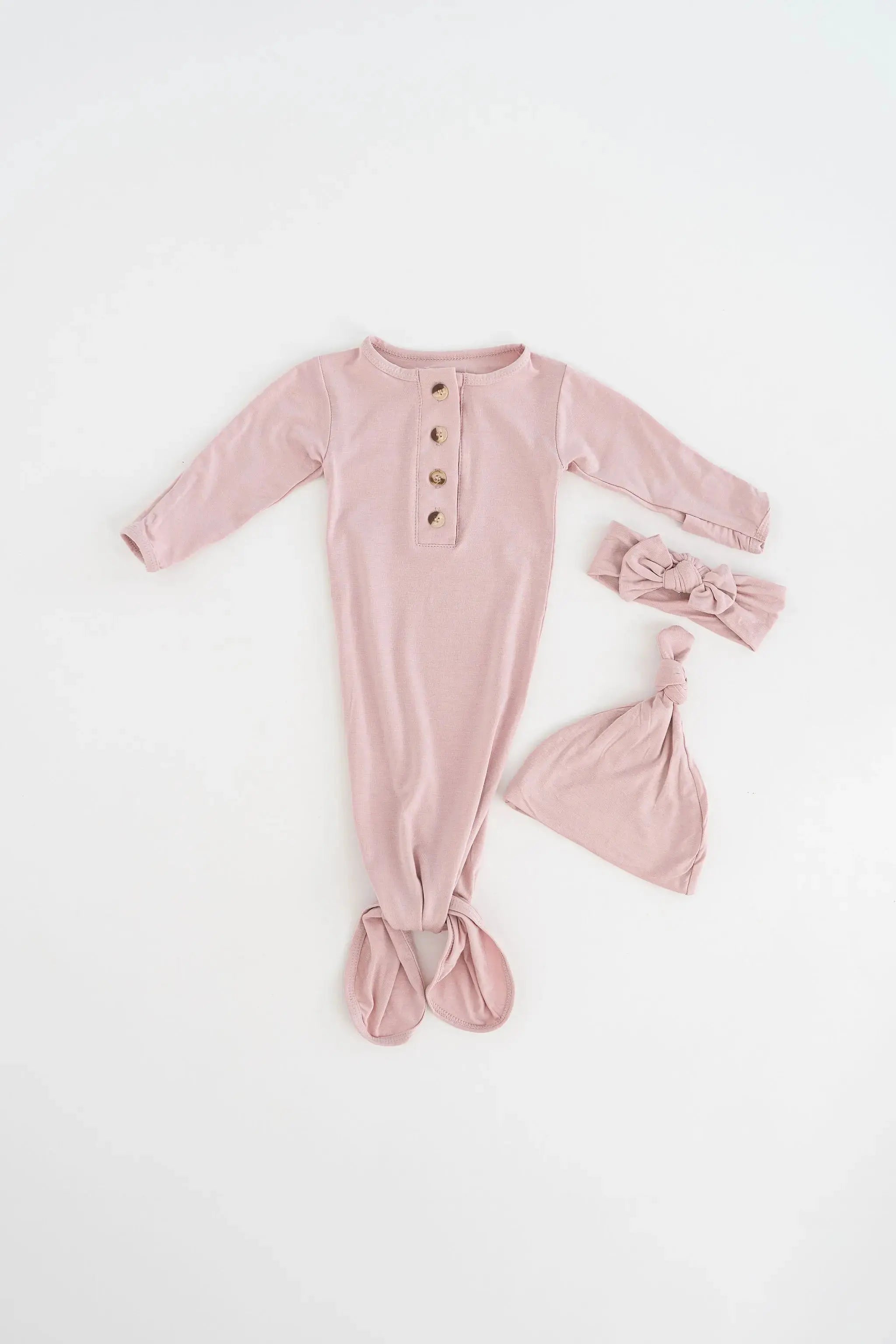 Stroller Society Knotted Baby Gown and Hat Set with Headband - Bloom