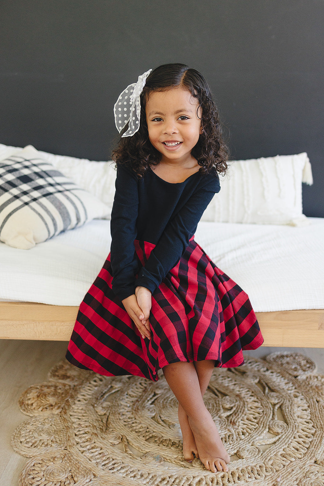 Red & Black Check Twirl Dress (Black Bodice) Dress doodle & jack