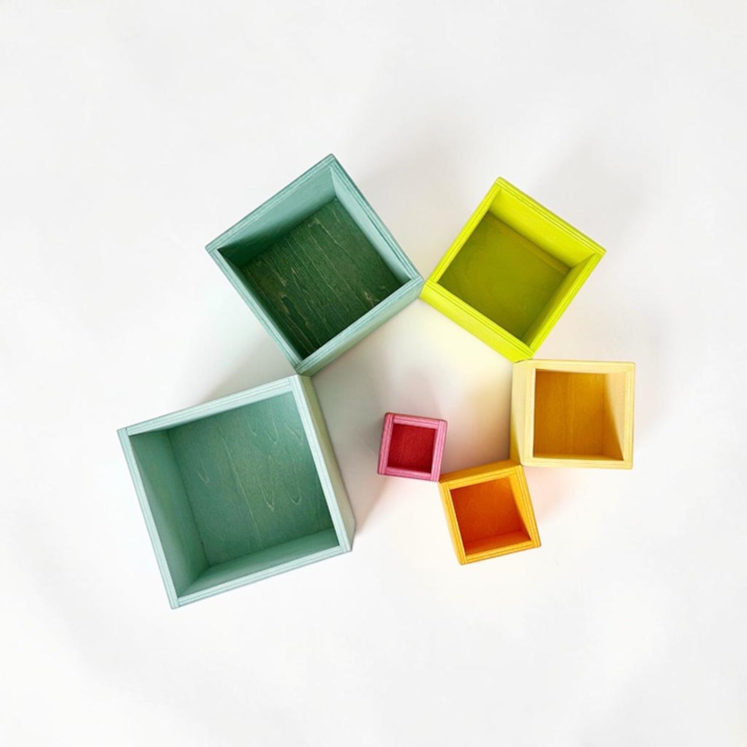 **Pre-order (Ships in 2-3 Weeks)**6-Piece Basswood Wooden Pastel Nesting Box Set | Painted & Hand-Stained Finishes | Montessori Stacking Toy