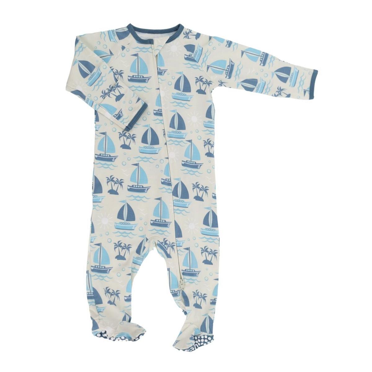Baby Zipper Footie - Sailboats