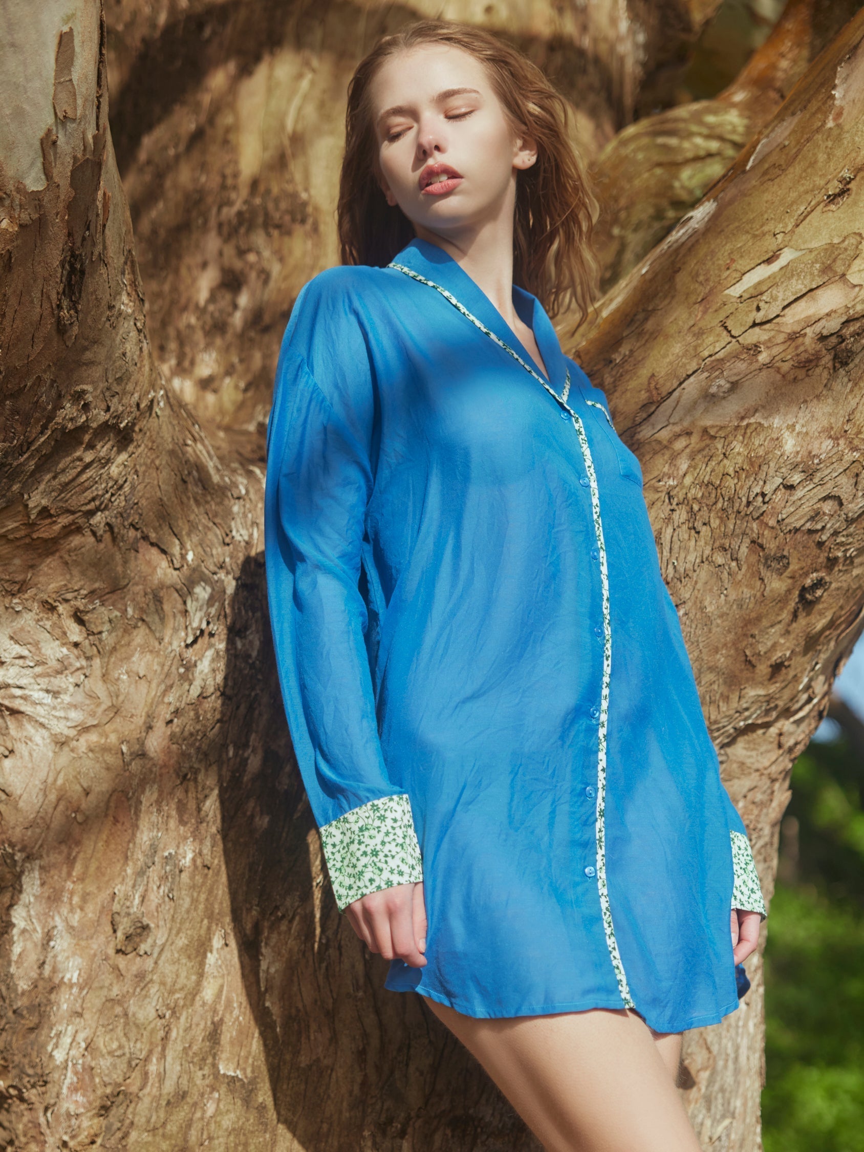 Ana Sleep Shirt Dress - Deep Pool/Ivory/Grassy Knoll Ditsy Floral