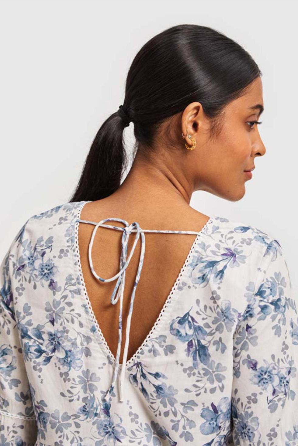 Deep V Short Dress - Azure Waves