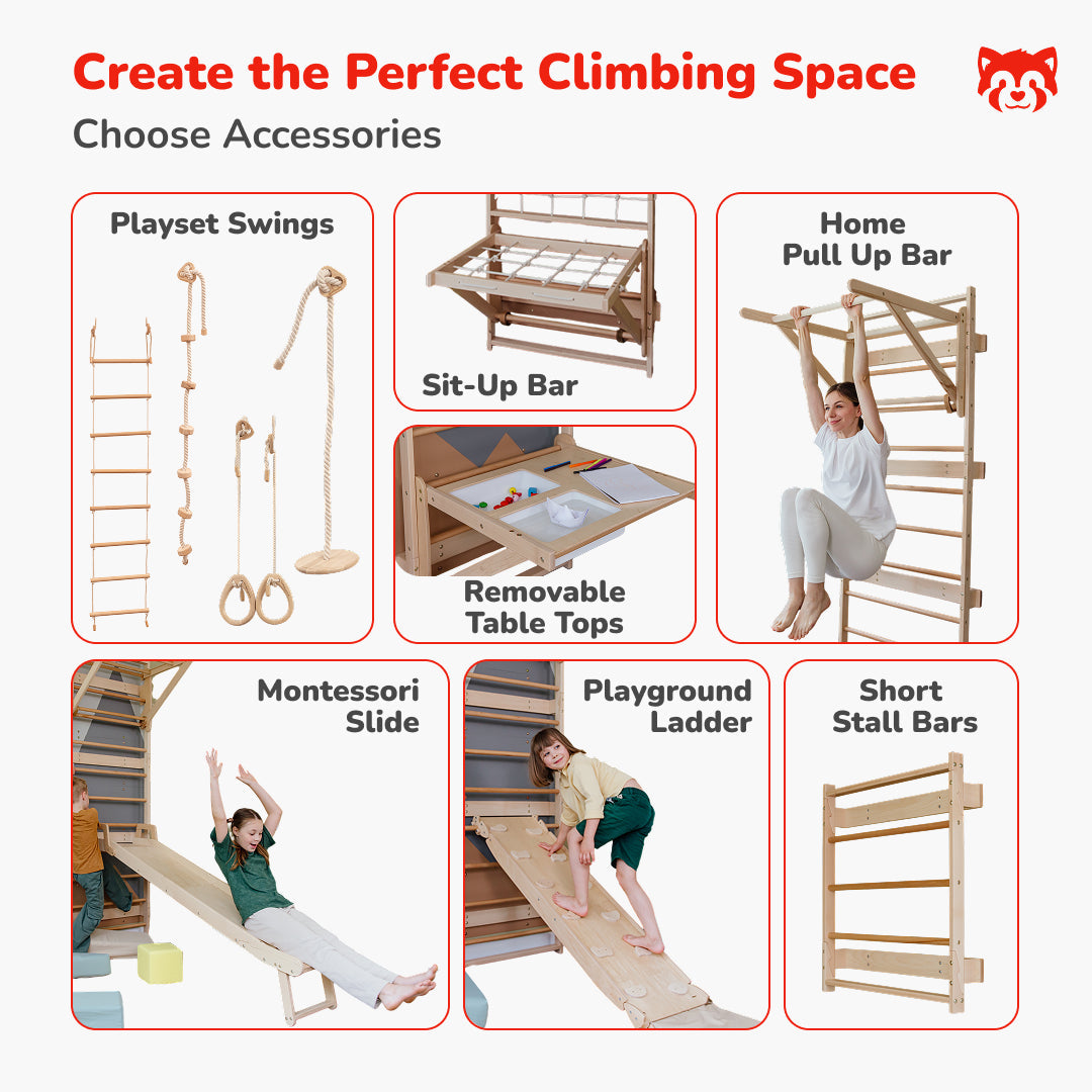 Wood and Hearts 3-in-1 Swedish Ladder Wall Gym for Kids 3+