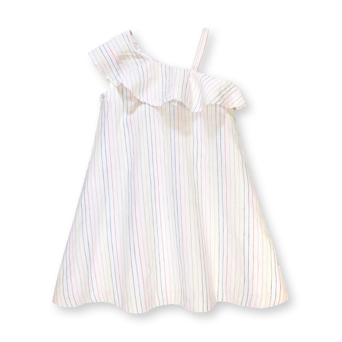 Baby One Shoulder Flounce Dress - Rainbow Pencil Stripe