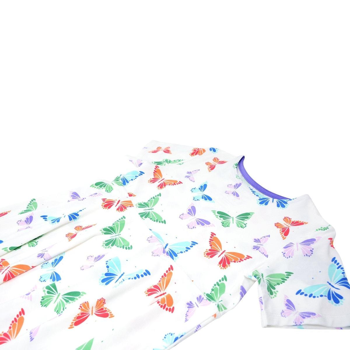 Swirly Girl Short Sleeve Dress - Rainbow Butterflies