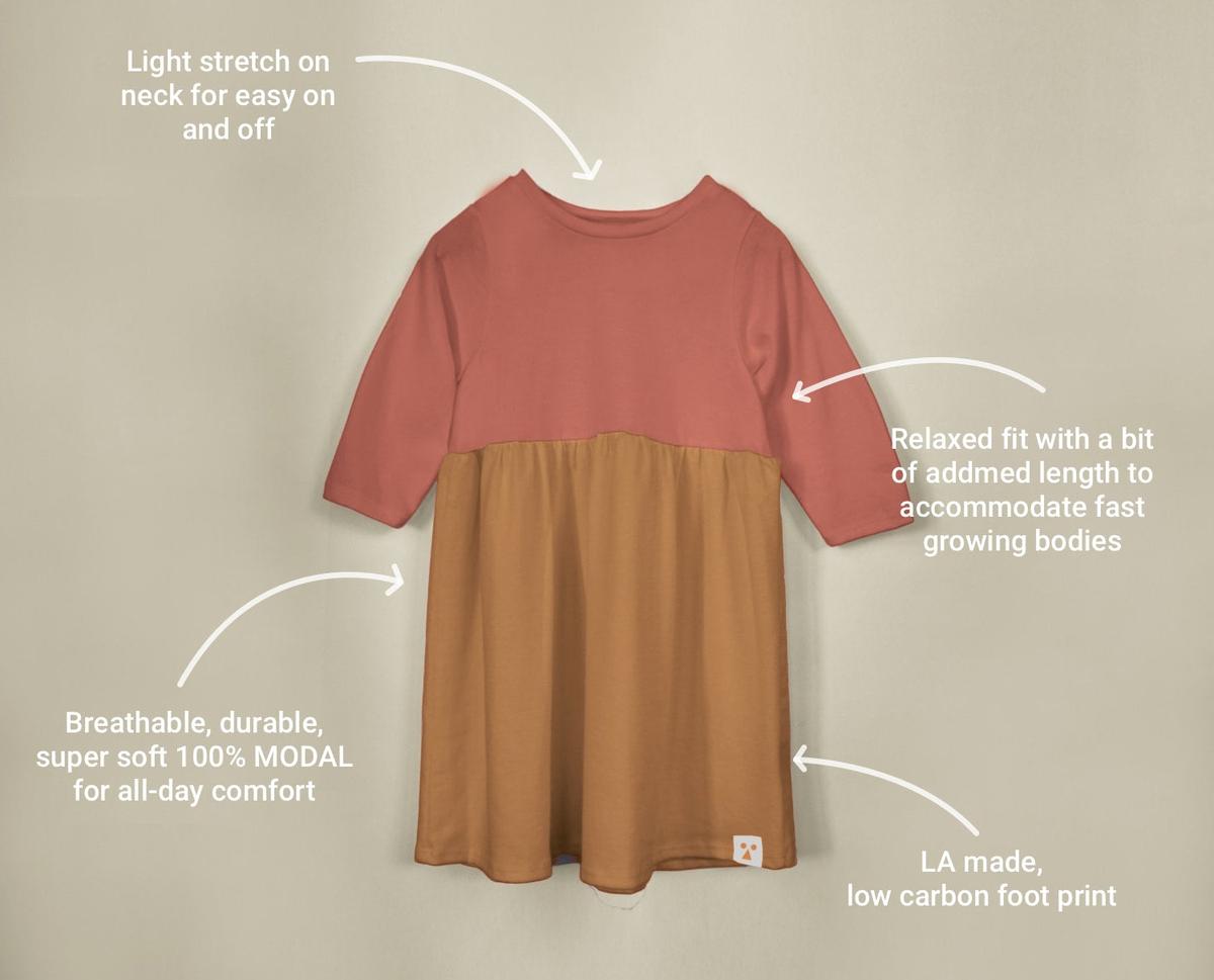 Long Sleeve Modal Two-Tone Dress - Acorn