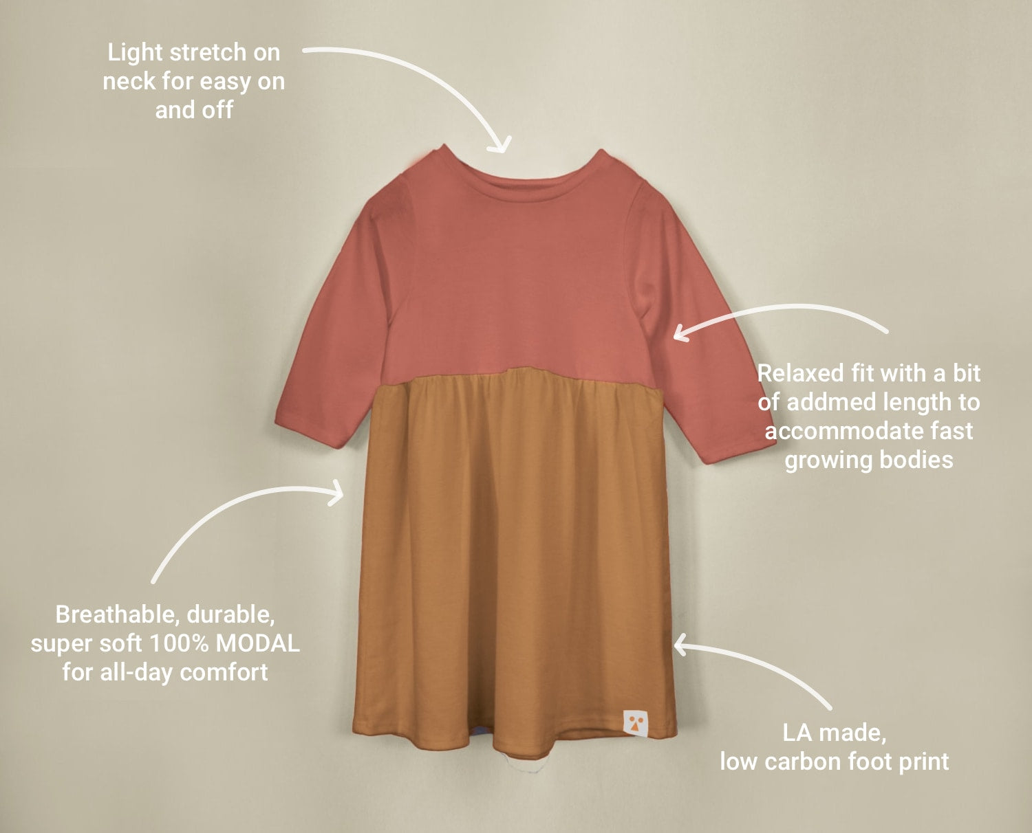 Long Sleeve Modal Two-Tone Dress - Acorn