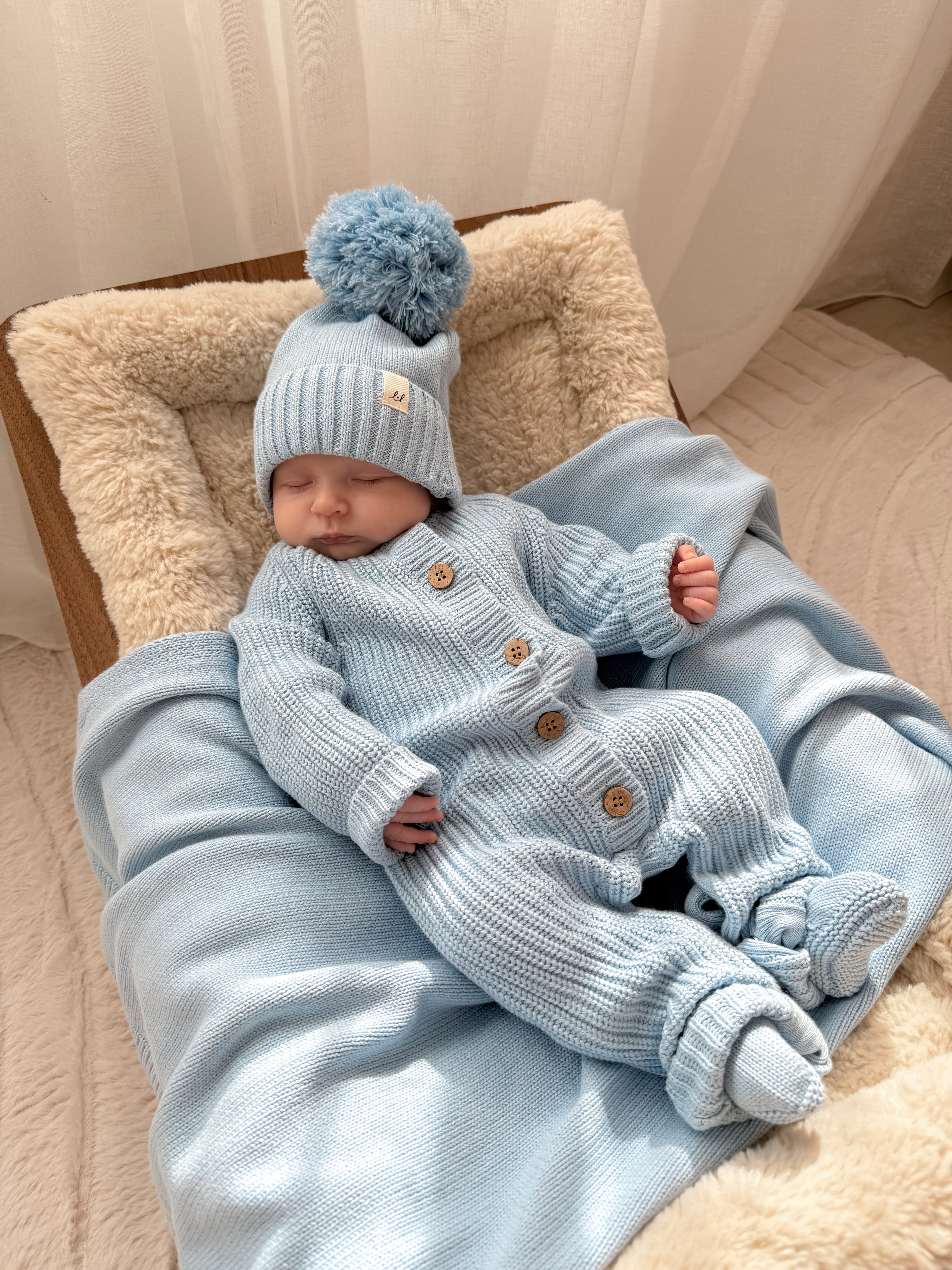Classic Chunky Knit Jumpsuit - Powder Blue