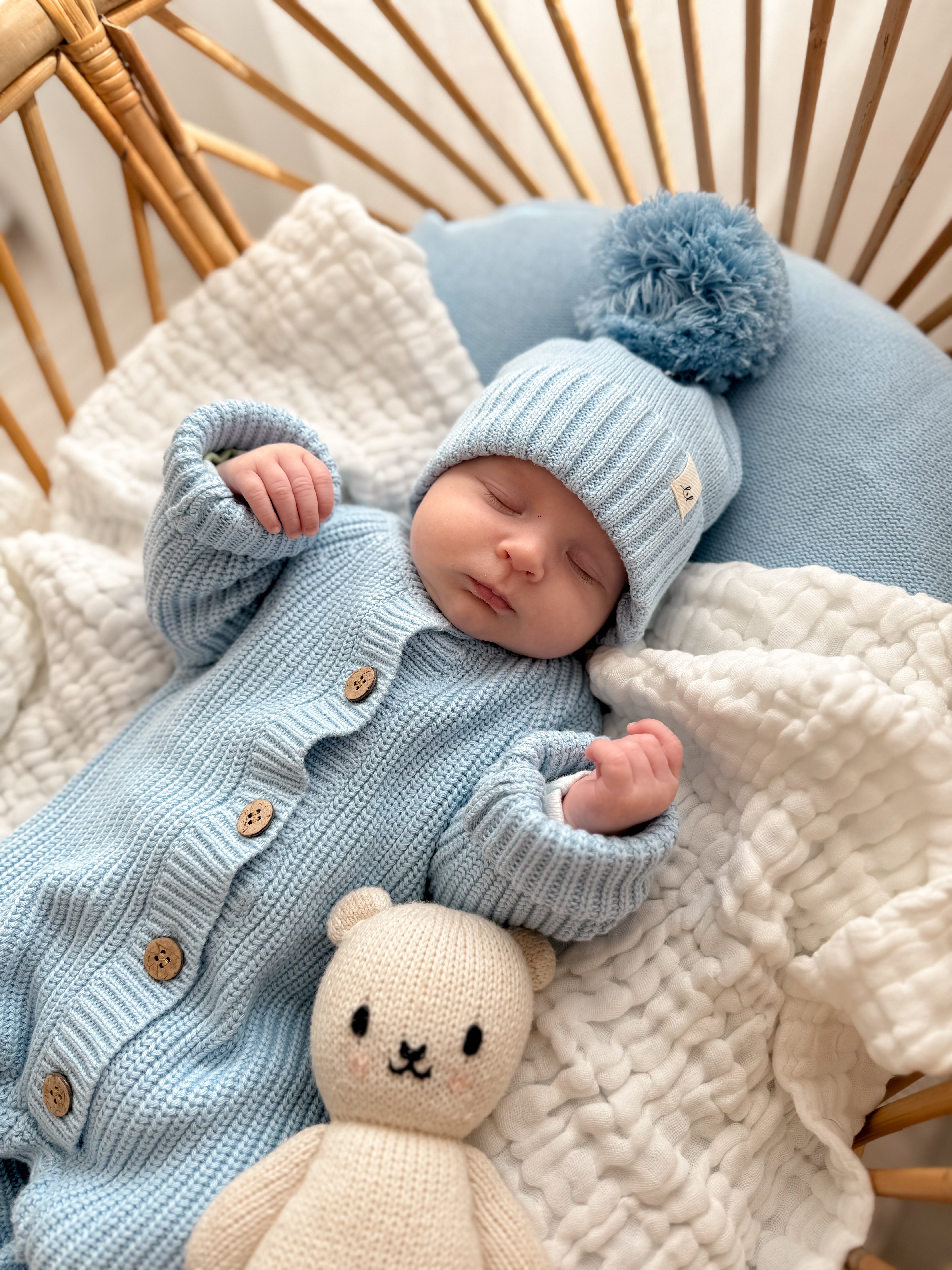 Classic Chunky Knit Jumpsuit - Powder Blue