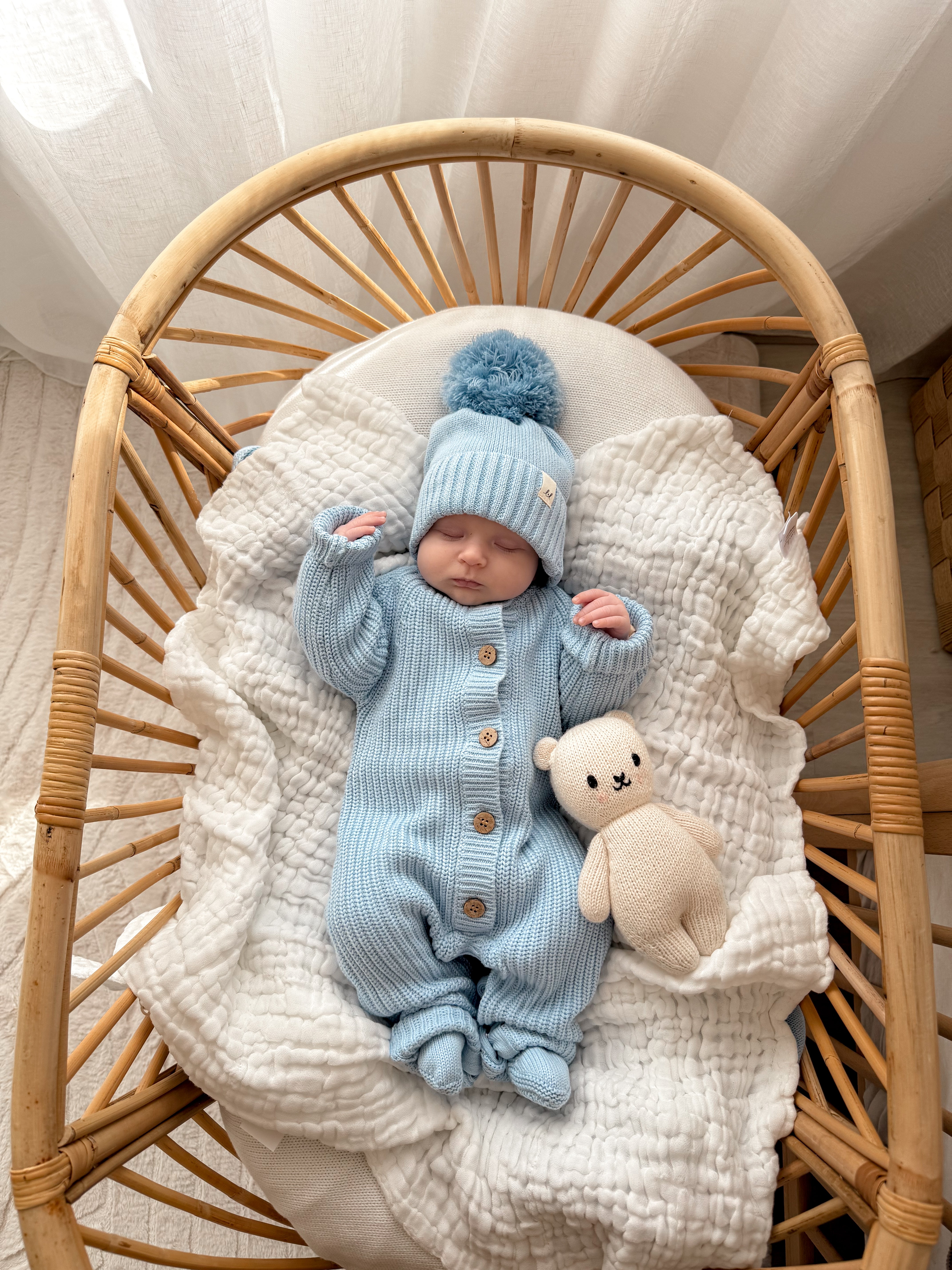 Classic Chunky Knit Jumpsuit - Powder Blue