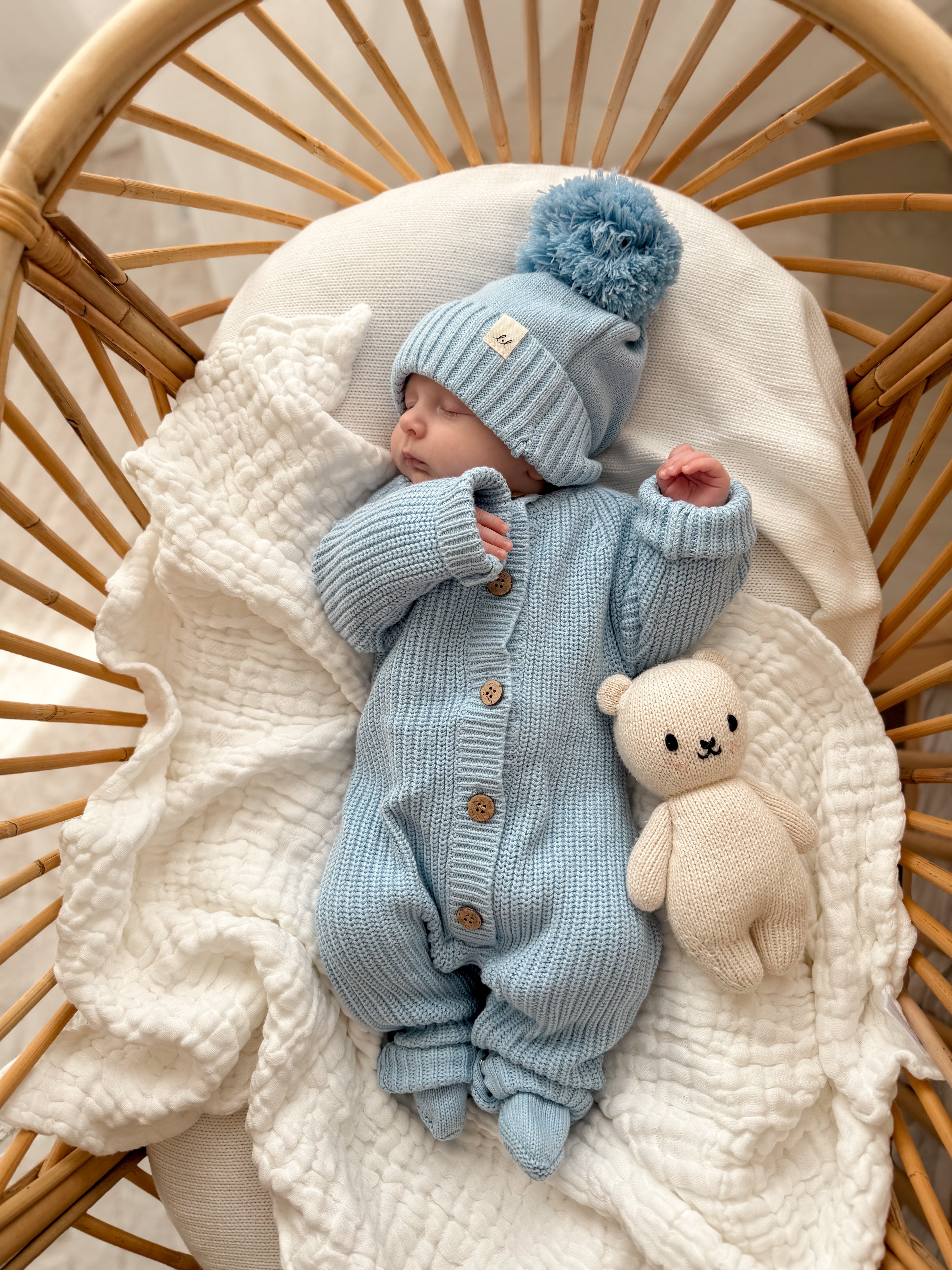 Classic Chunky Knit Jumpsuit - Powder Blue