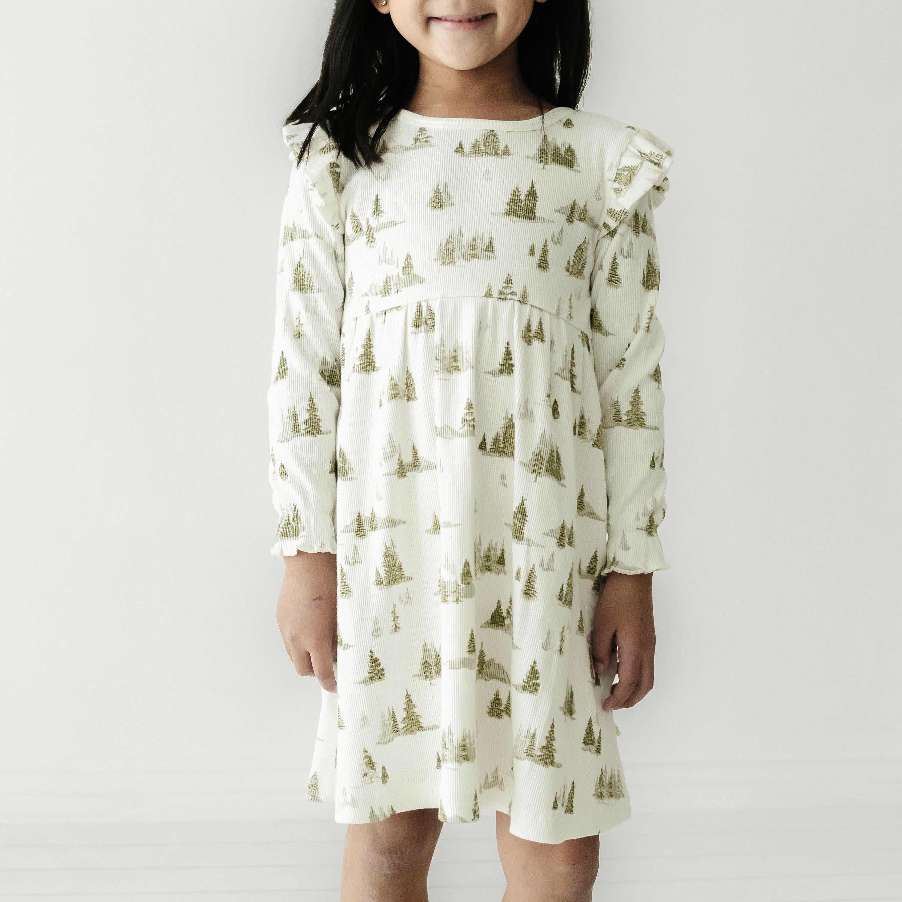 Organic Girls Ruffle Dress - Frosted Fir Ruffle Dress Makemake Organics