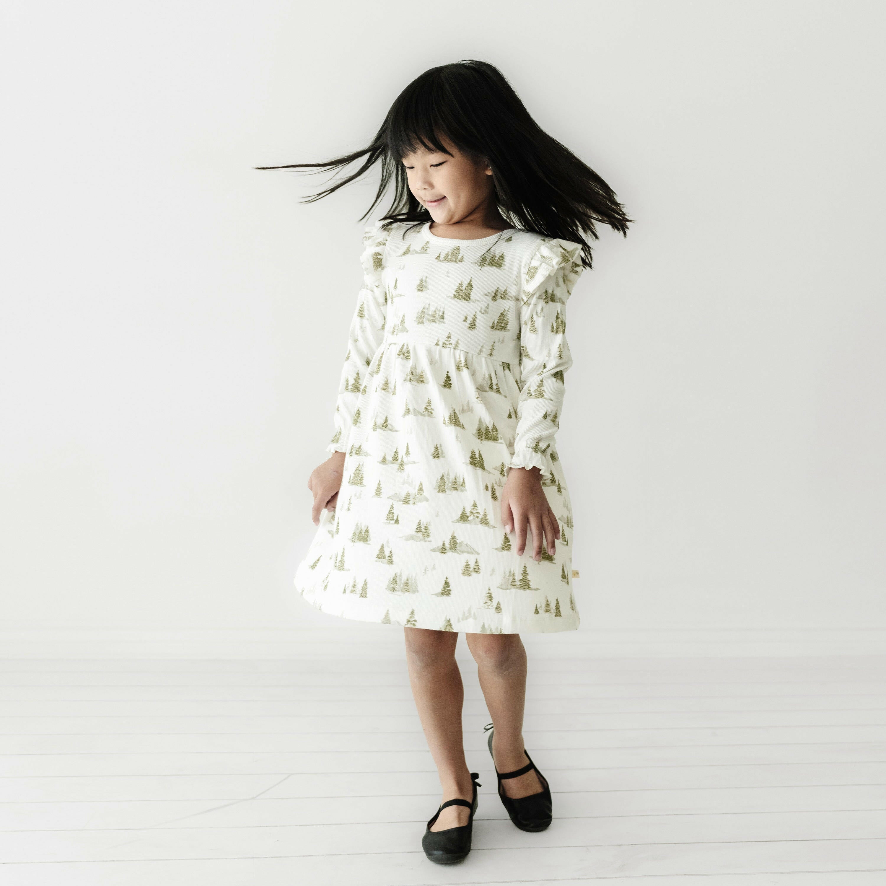 Organic Girls Ruffle Dress - Frosted Fir Ruffle Dress Makemake Organics
