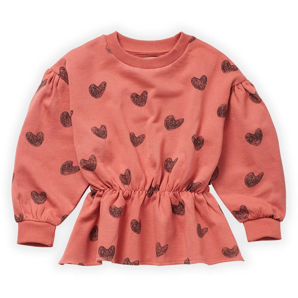 Peplum Heart Print Sweatshirt - Faded Rose